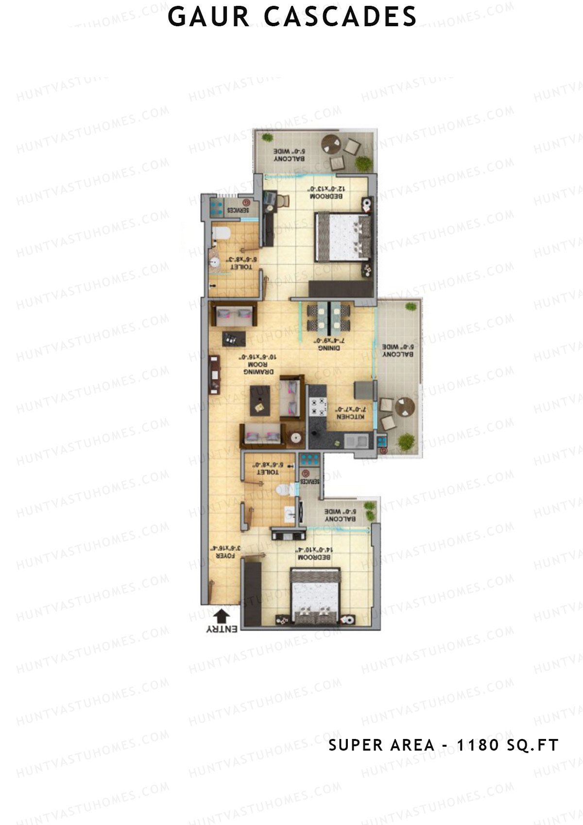 Gaur Cascades Tower C Unit 23 (Type M-II) Floor Plan