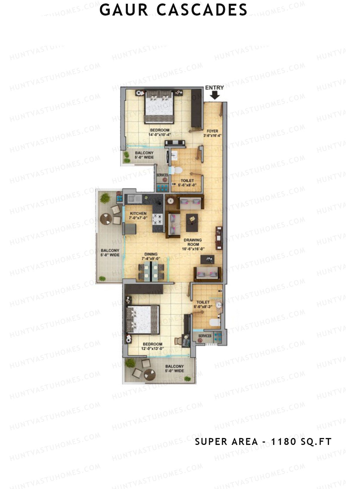 Gaur Cascades Tower C Unit 25 (Type M-II) Floor Plan