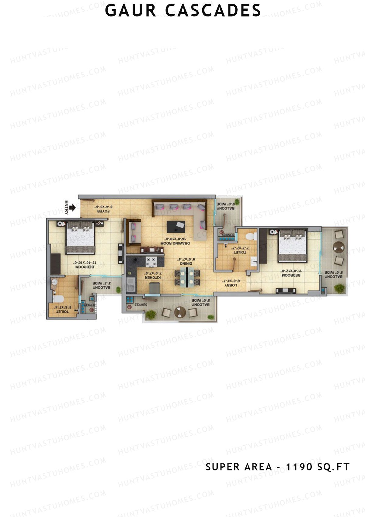 Gaur Cascades Tower D Unit 28 (Type M-I) Floor Plan