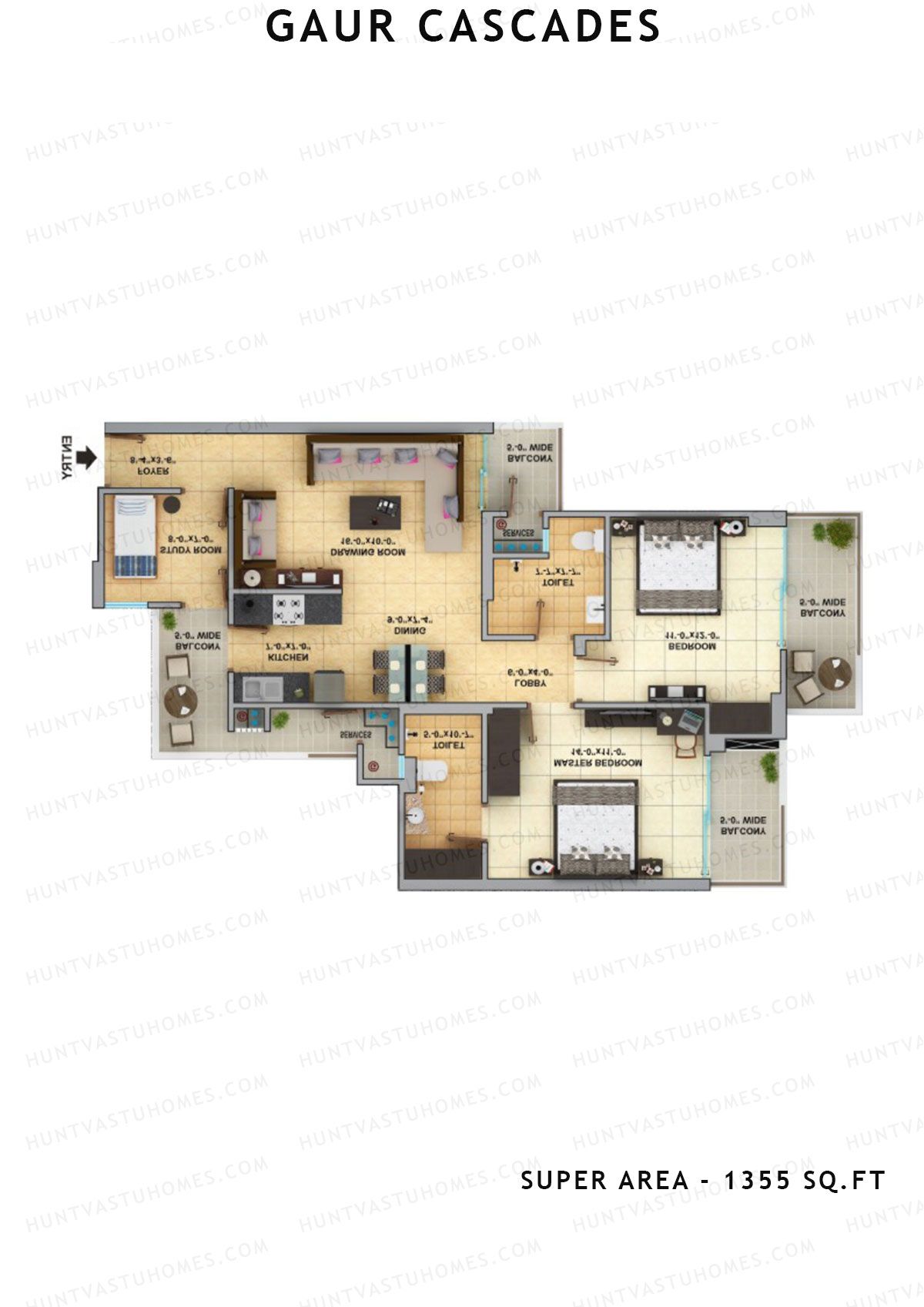 Gaur Cascades Tower D Unit 29 (Type S-IVB) Floor Plan
