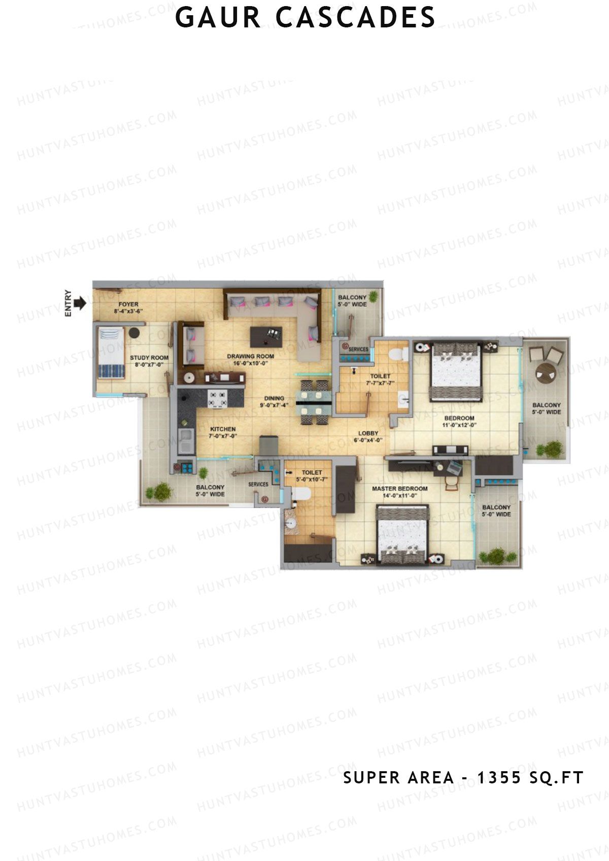 Gaur Cascades Tower D Unit 31 (Type S-IVA) Floor Plan
