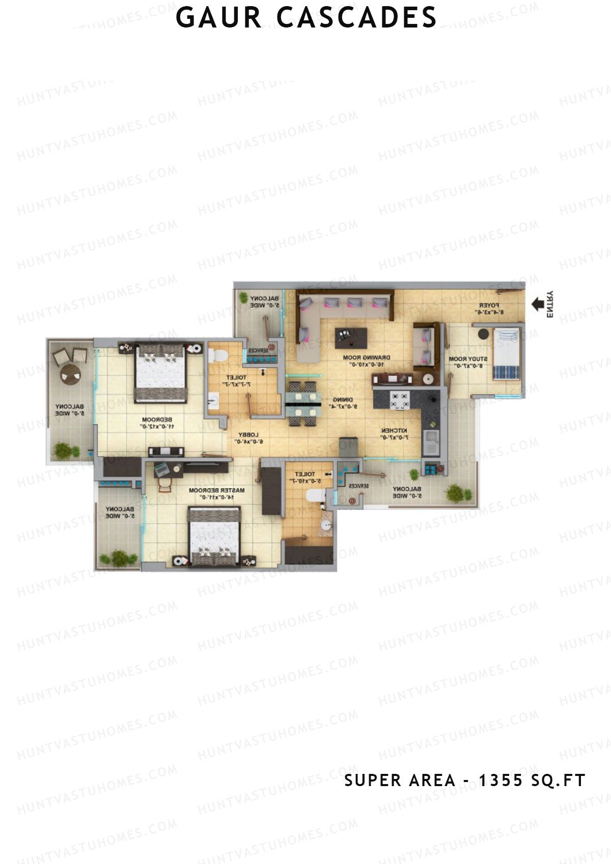 Gaur Cascades Tower D Unit 32 (Type S-IVA) Floor Plan