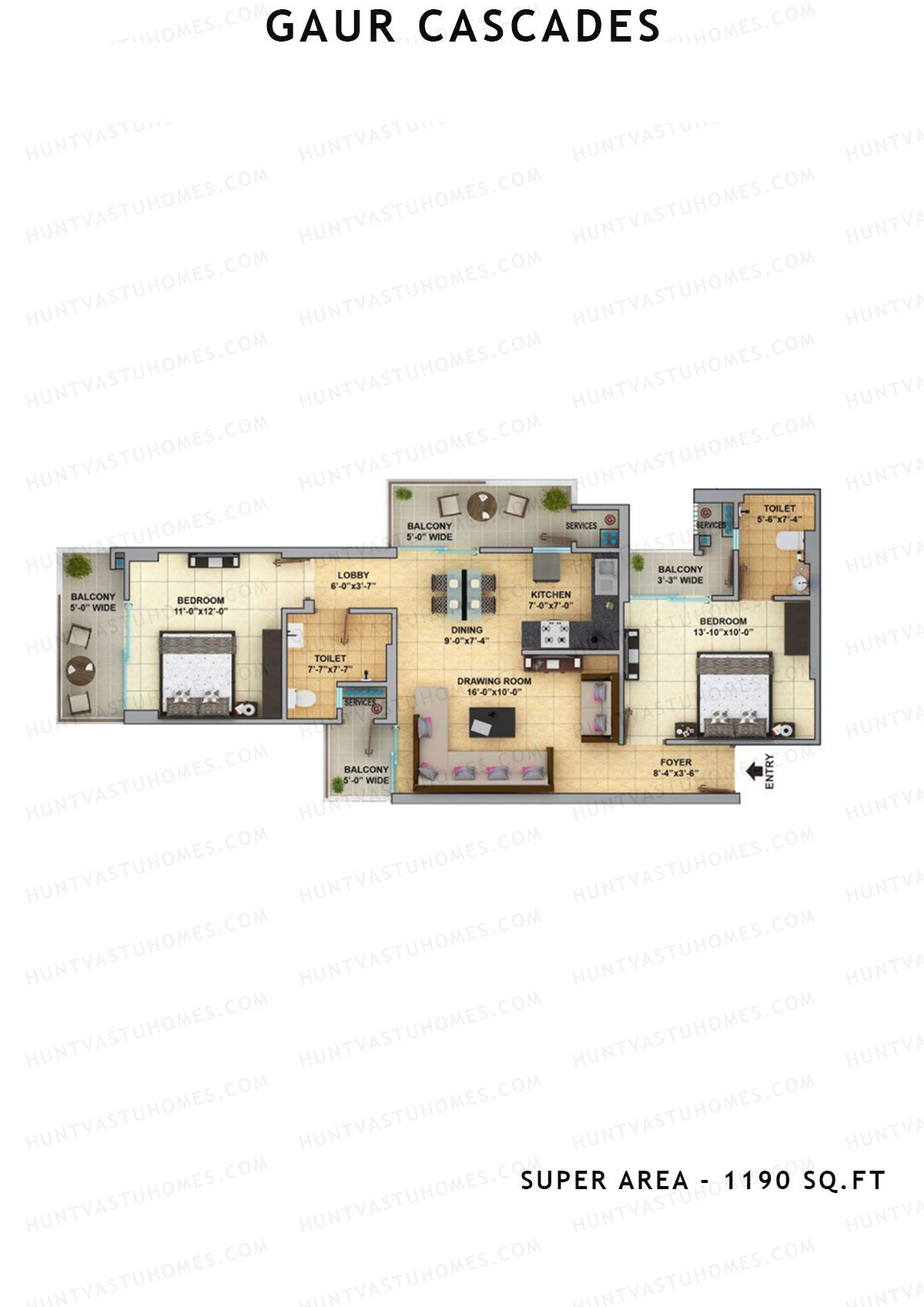 Gaur Cascades Tower D Unit 33 (Type M-I) Floor Plan