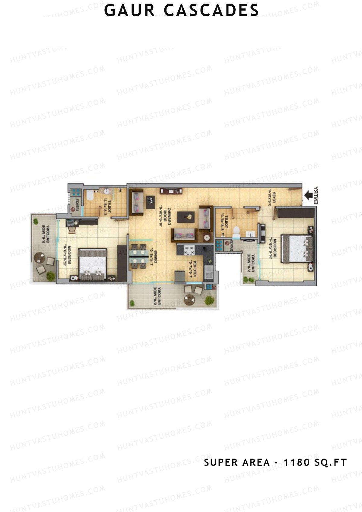 Gaur Cascades Tower E Unit 34 (Type M-II) Floor Plan