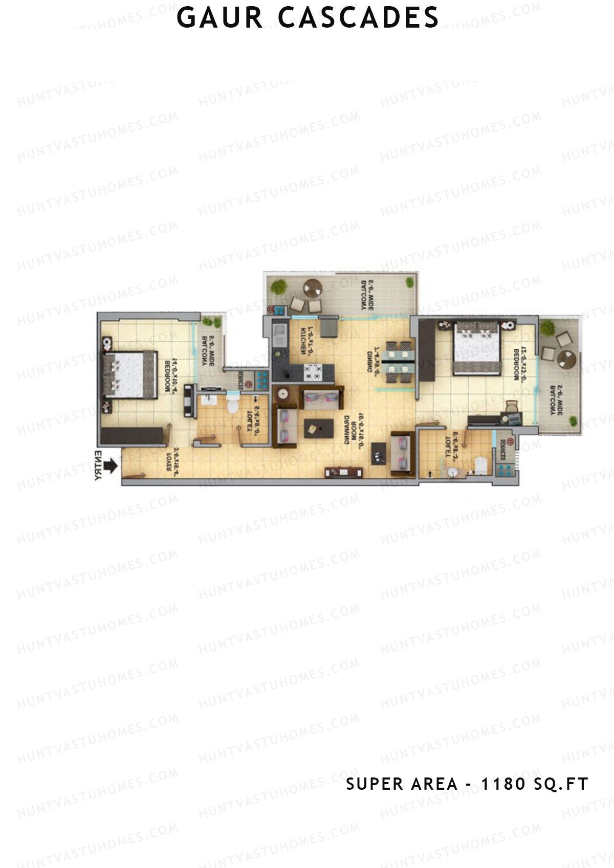 Gaur Cascades Tower E Unit 36 (Type M-II) Floor Plan