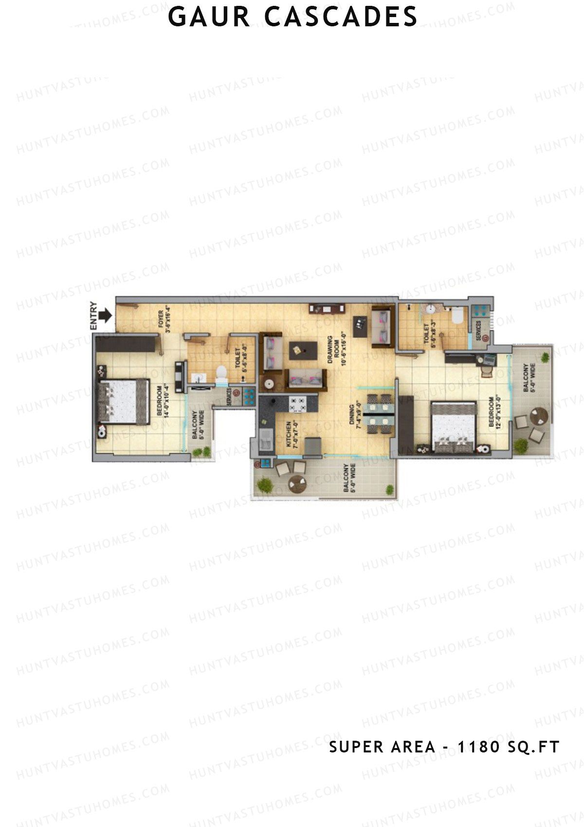 Gaur Cascades Tower E Unit 39 (Type M-II) Floor Plan