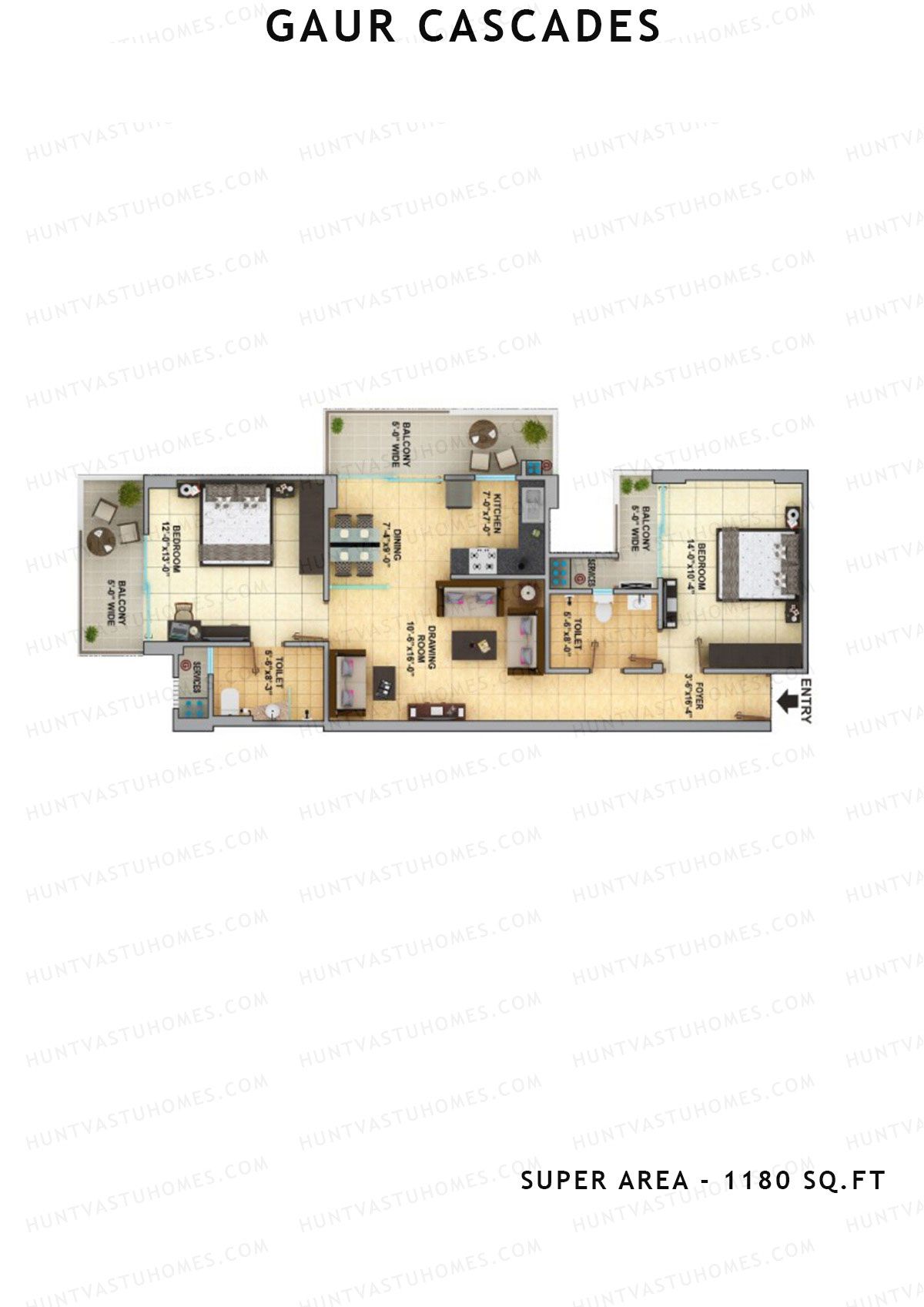Gaur Cascades Tower E Unit 41 (Type M-II) Floor Plan