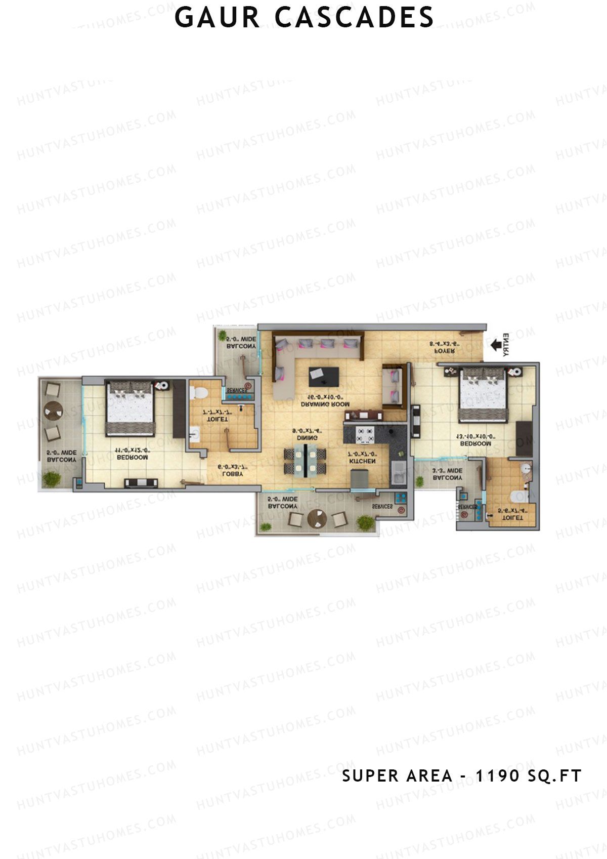 Gaur Cascades Tower F Unit 42 (Type M-I) Floor Plan