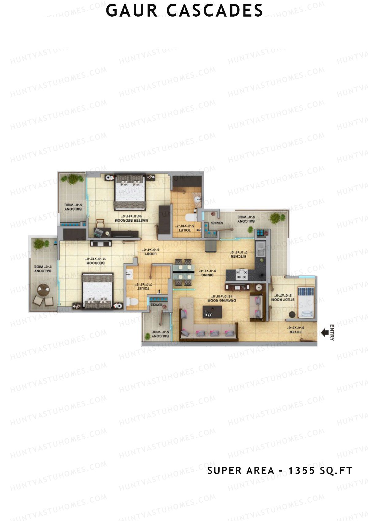 Gaur Cascades Tower F Unit 43 (Type S-IVA) Floor Plan