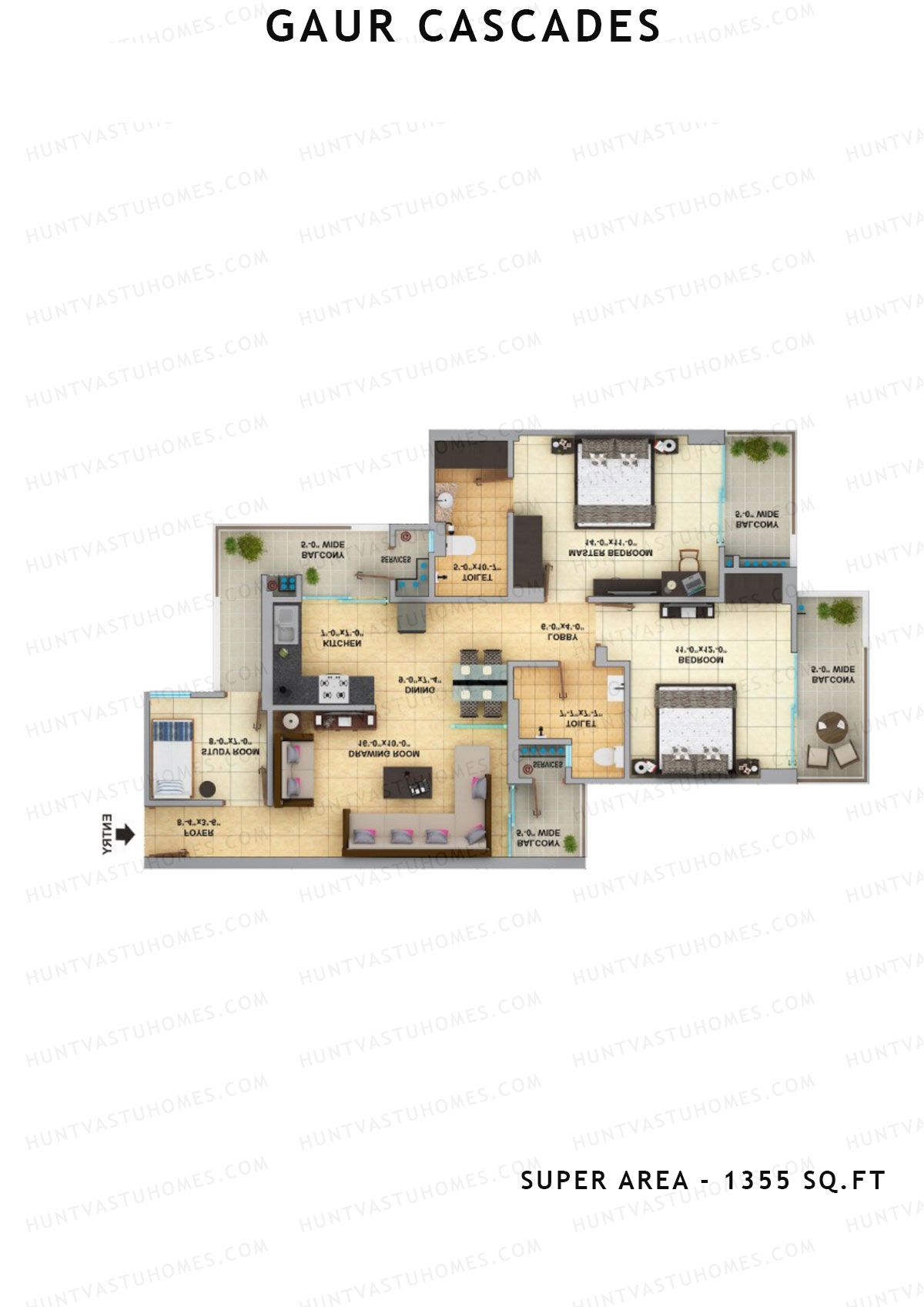Gaur Cascades Tower F Unit 44 (Type S-IVA) Floor Plan