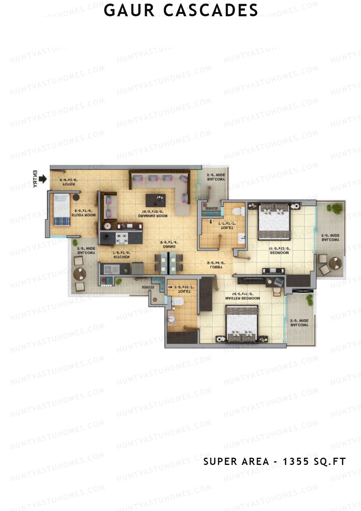 Gaur Cascades Tower F Unit 45 (Type S-IVB) Floor Plan