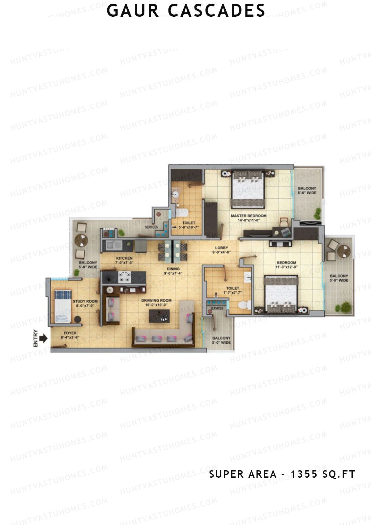 Gaur Cascades Tower F Unit 46 (Type S-IVB) Floor Plan