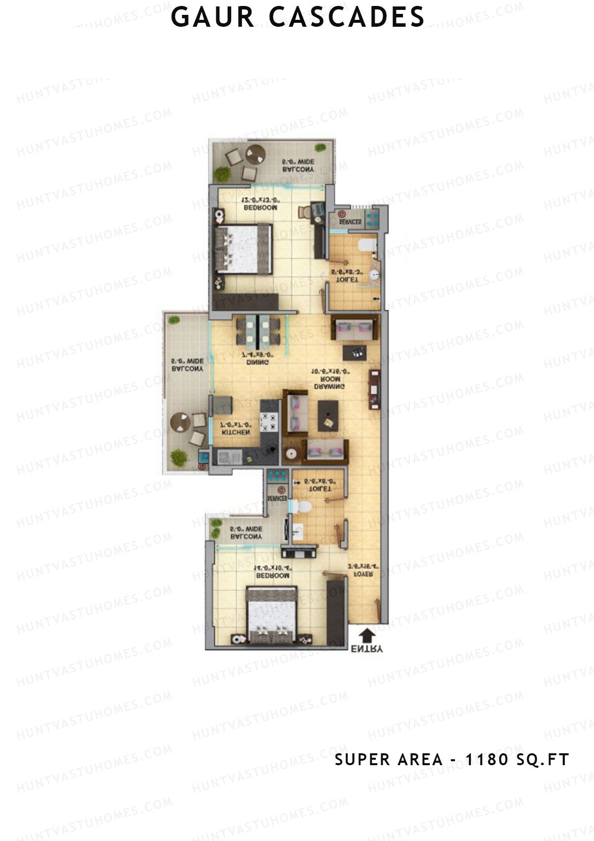 Gaur Cascades Tower G Unit 50 (Type M-II) Floor Plan