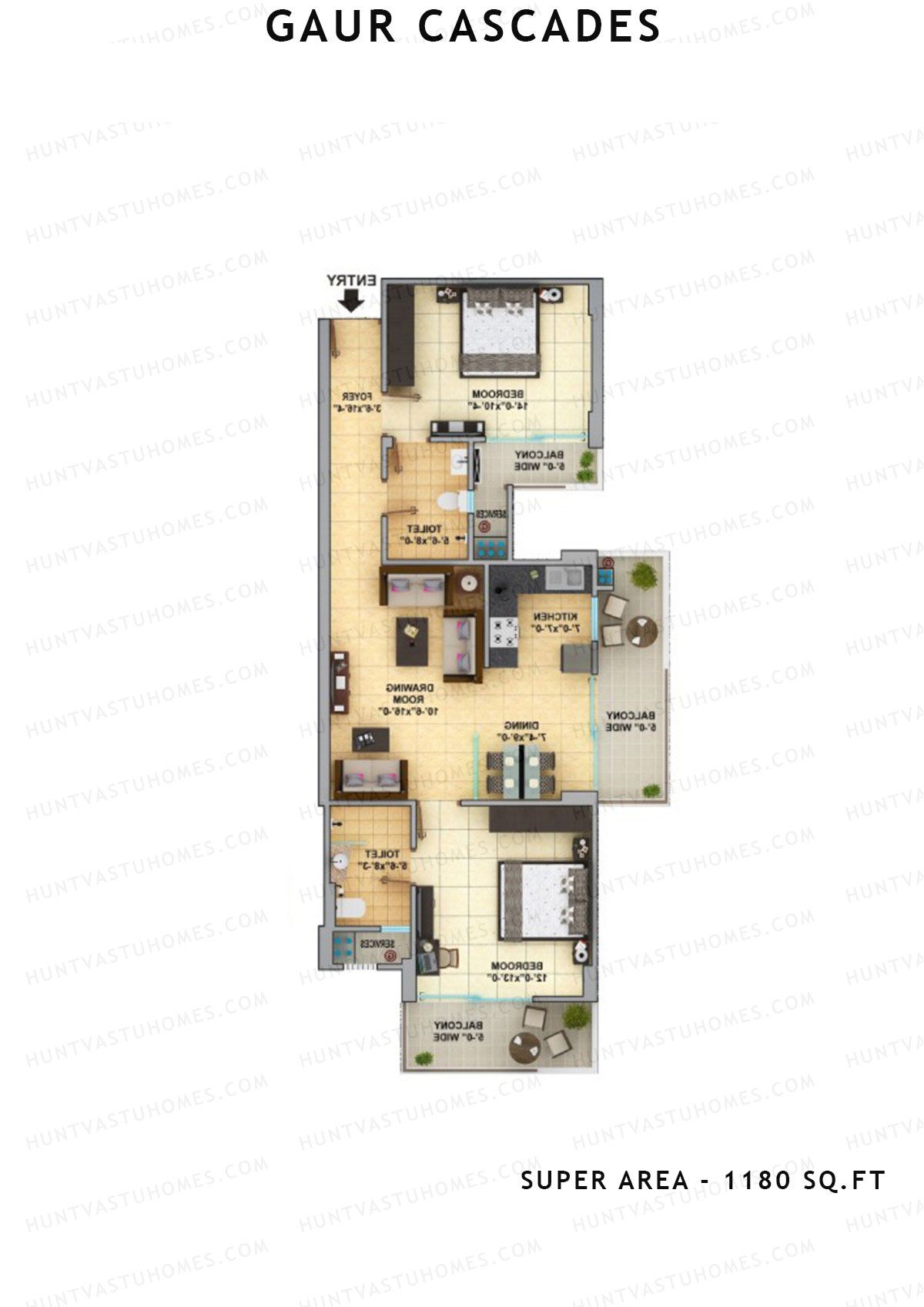 Gaur Cascades Tower G Unit 52 (Type M-II) Floor Plan
