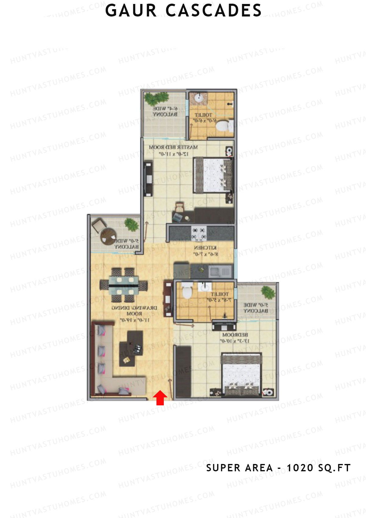 Gaur Cascades Tower I Unit 66 (Type M-III) Floor Plan