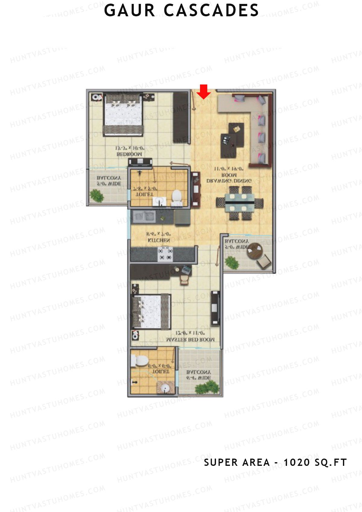 Gaur Cascades Tower I Unit 70 (Type M-III) Floor Plan