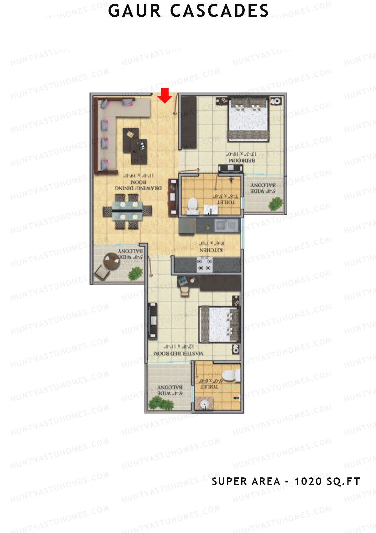 Gaur Cascades Tower I Unit 71 (Type M-III) Floor Plan