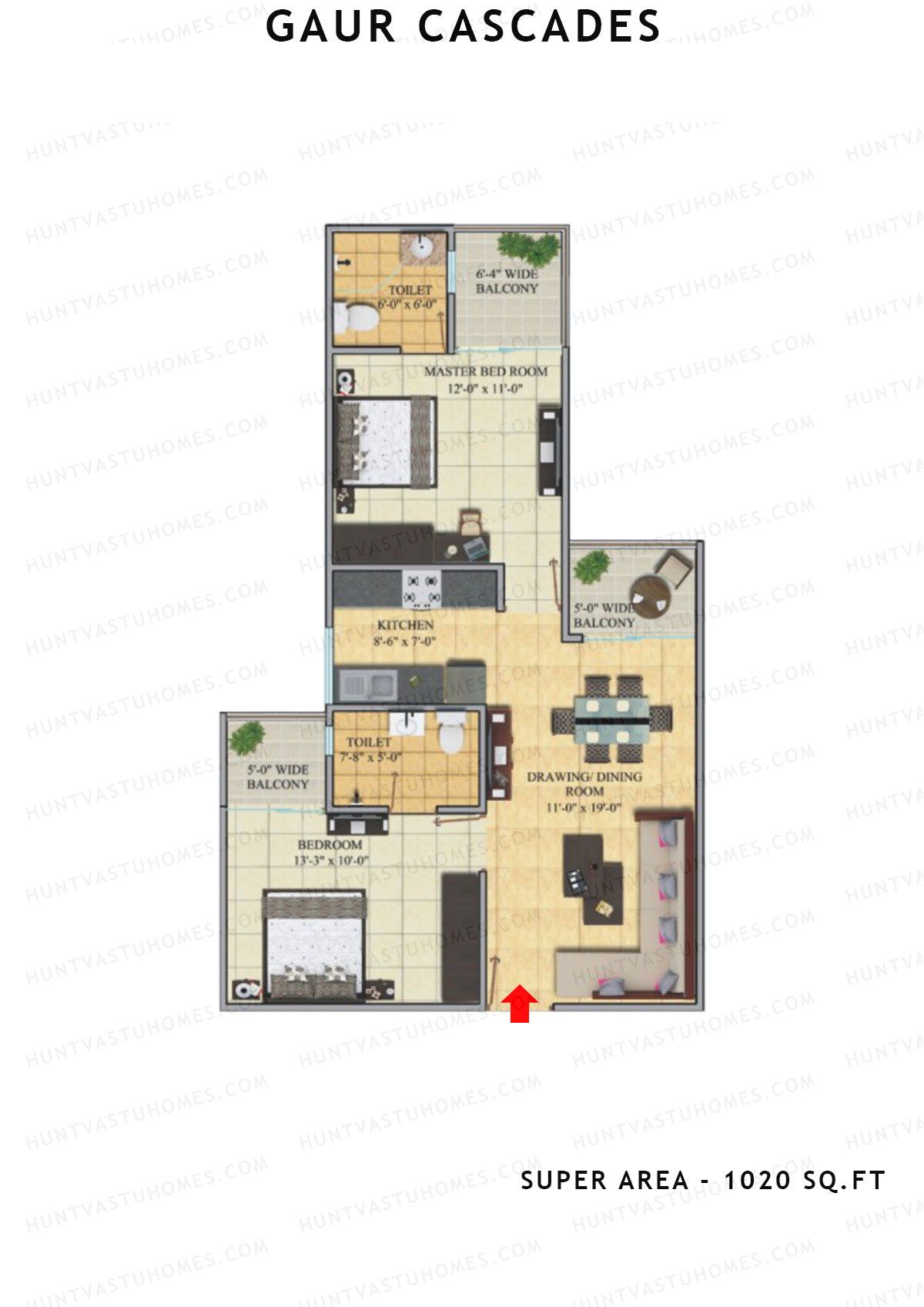 Gaur Cascades Tower I Unit 77 (Type M-III) Floor Plan
