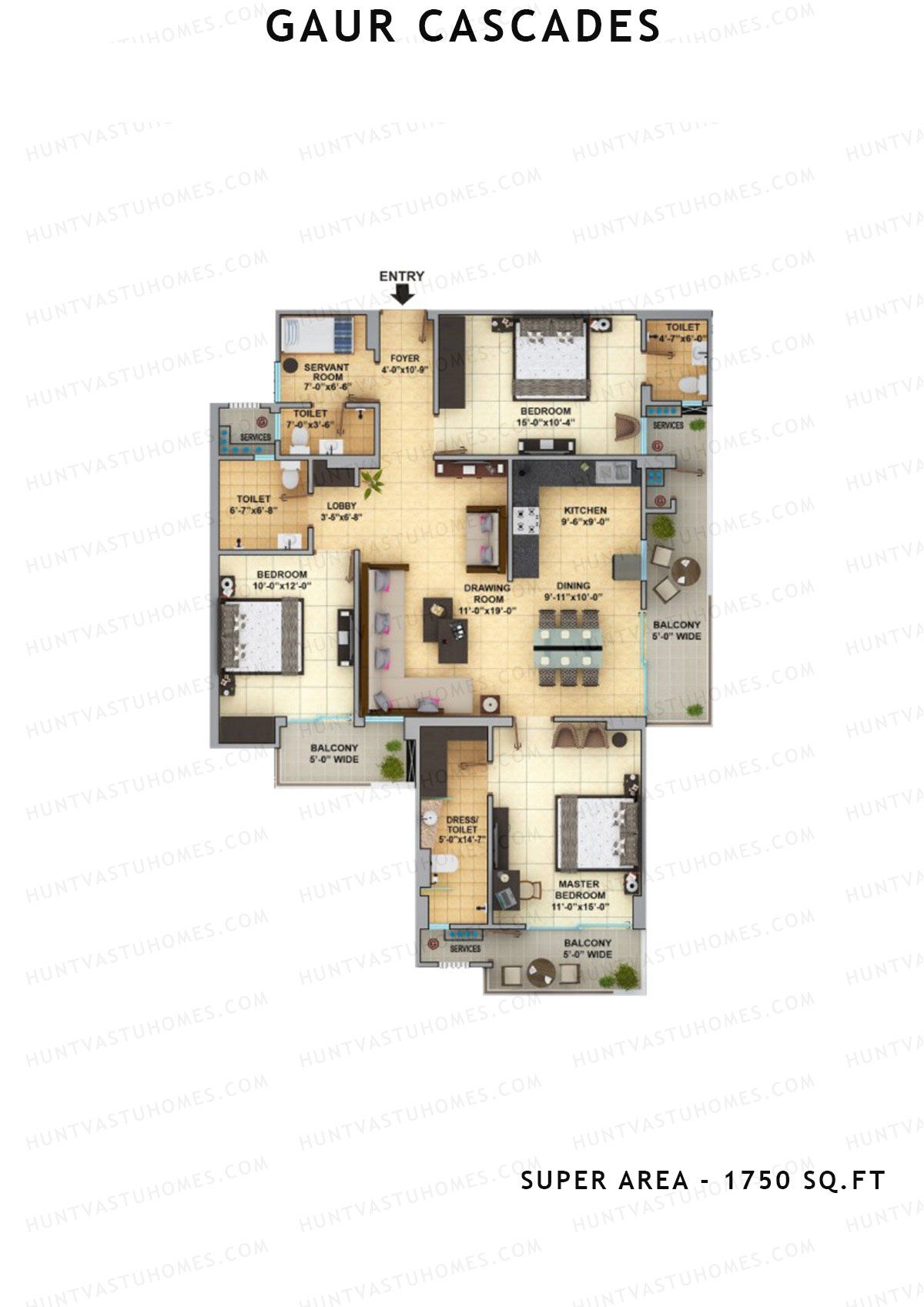 Gaur Cascades Tower A Unit 1 (Type S-I) Floor Plan