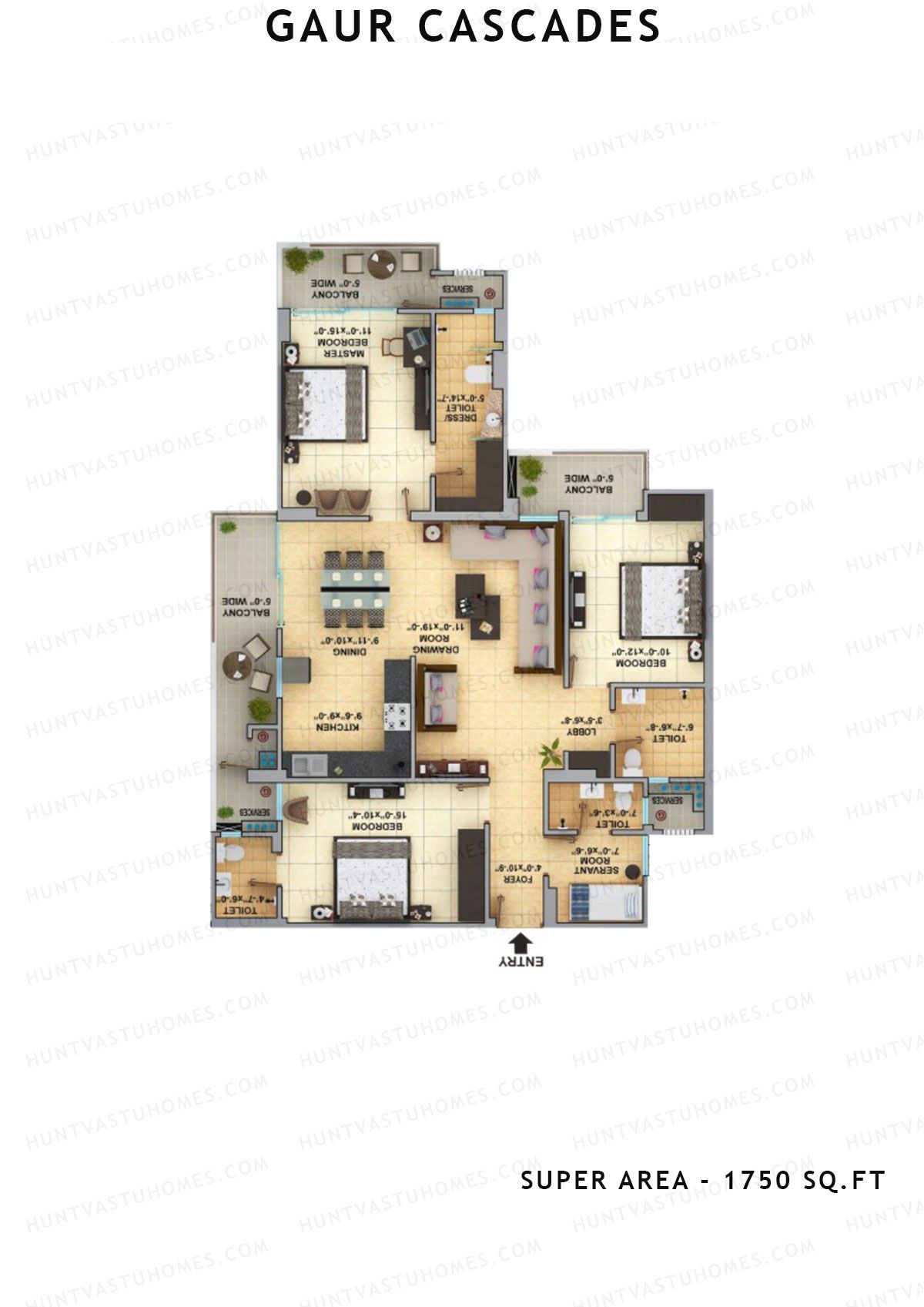 Gaur Cascades Tower A Unit 3 (Type S-I) Floor Plan