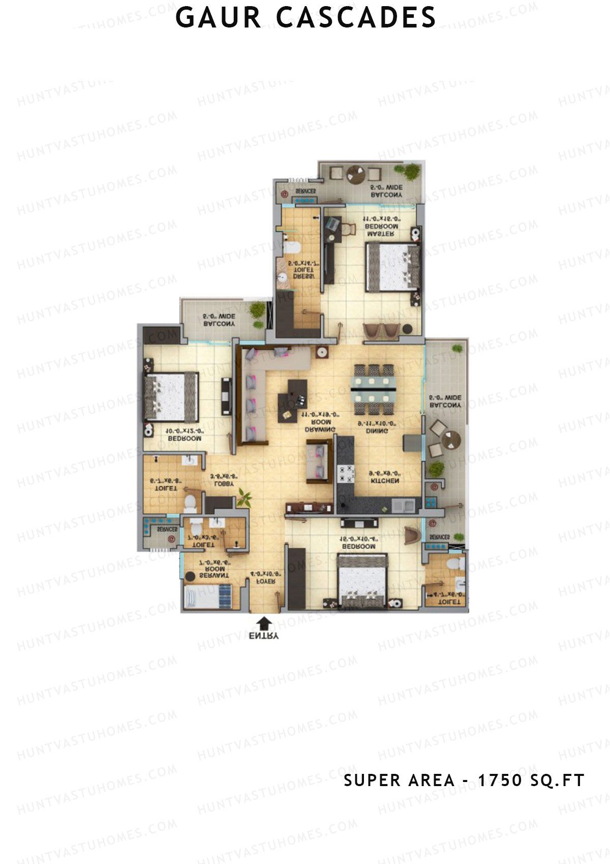 Gaur Cascades Tower B Unit 15 (Type S-I) Floor Plan