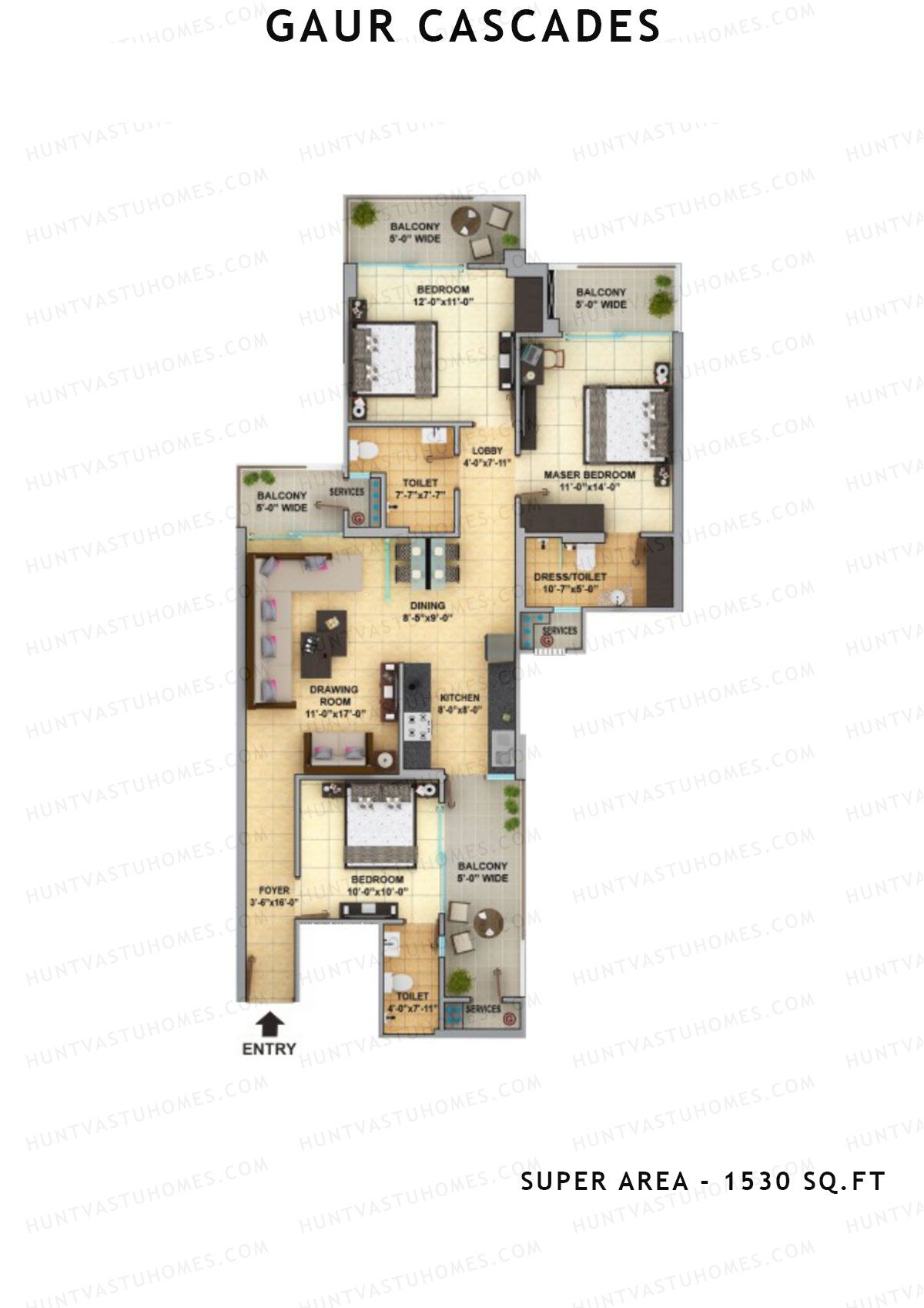 Gaur Cascades Tower C Unit 21 (Type S-IIIB) Floor Plan