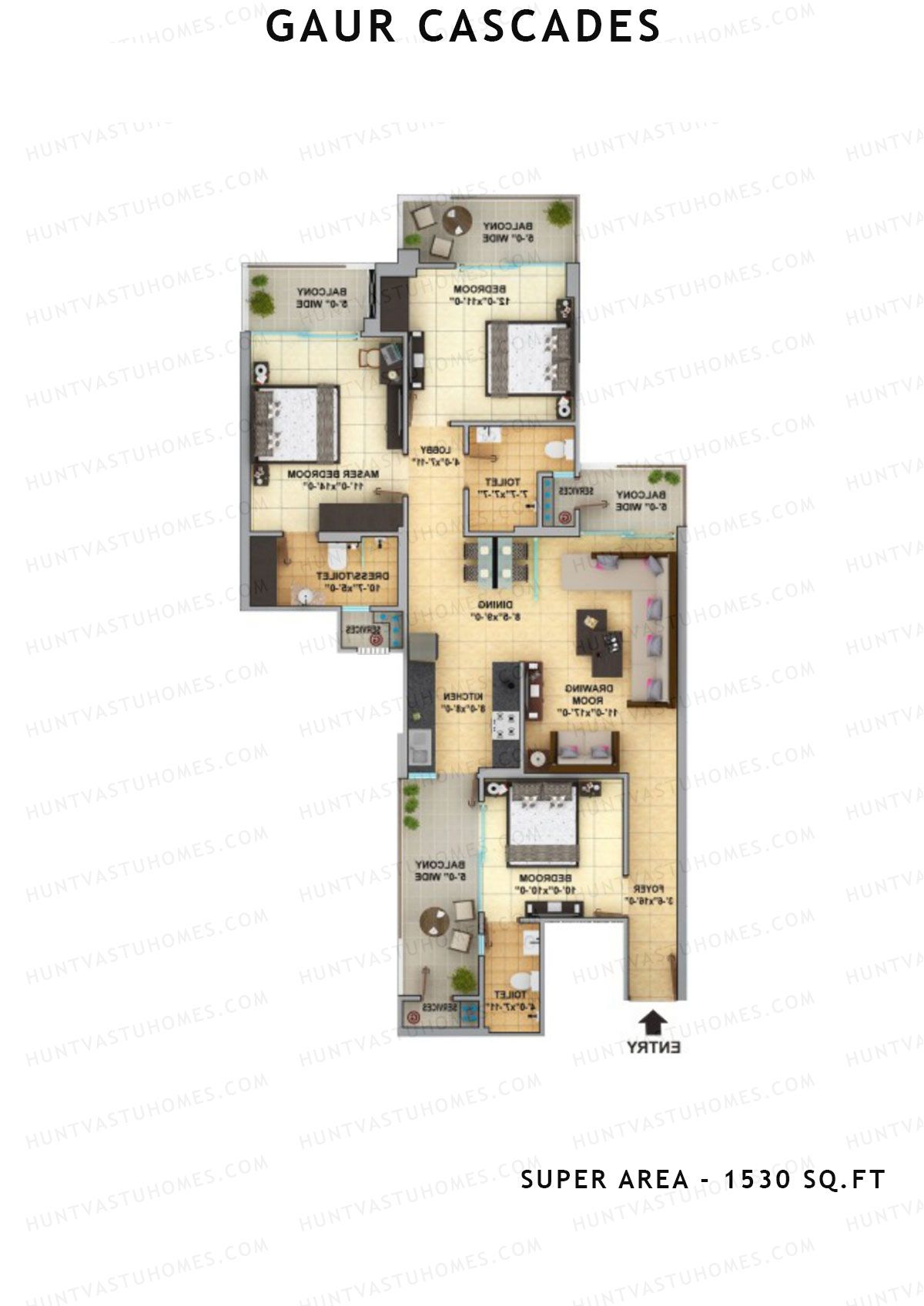 Gaur Cascades Tower C Unit 22 (Type S-IIIB) Floor Plan