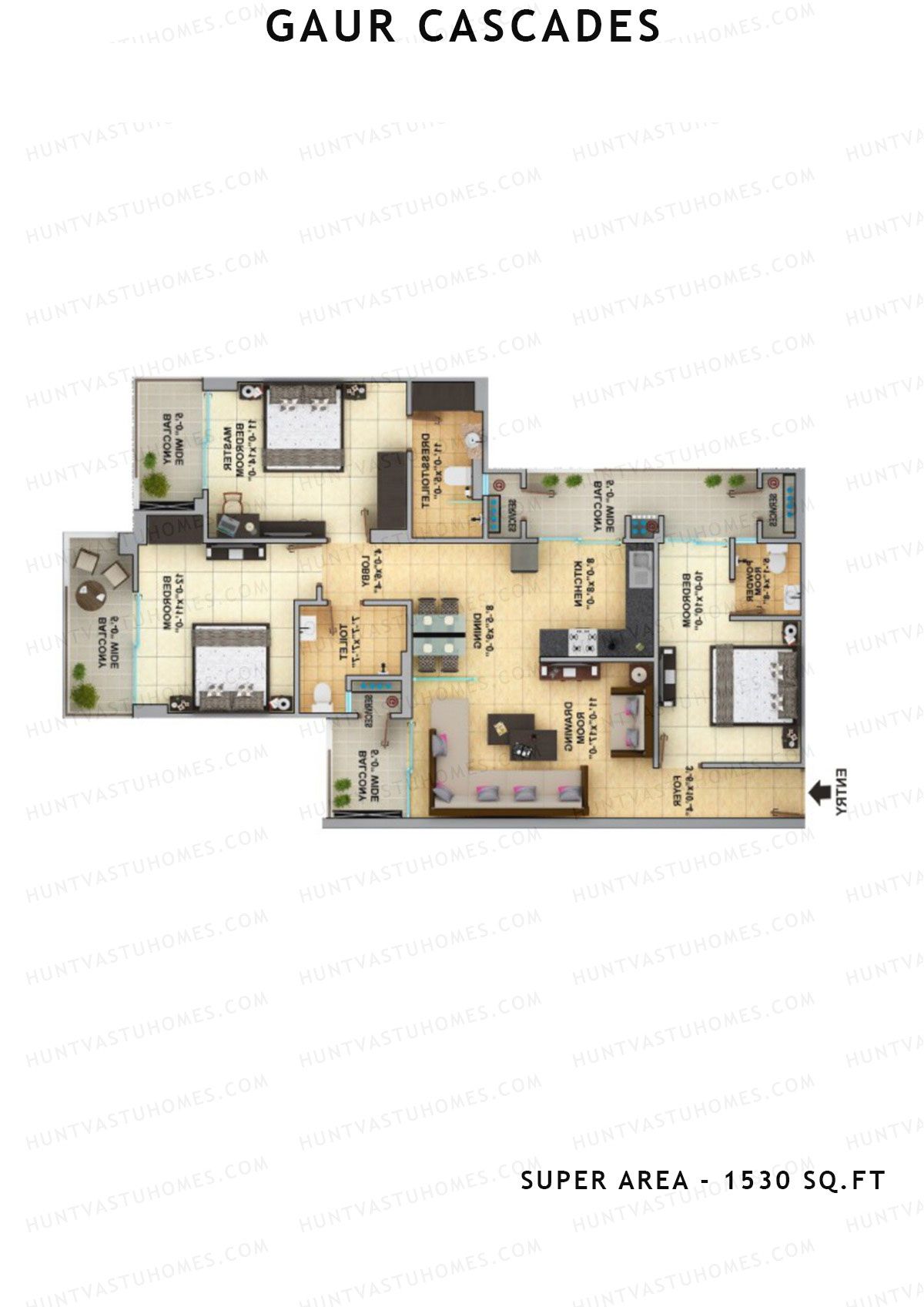 Gaur Cascades Tower E Unit 35 (Type S-IIIA) Floor Plan