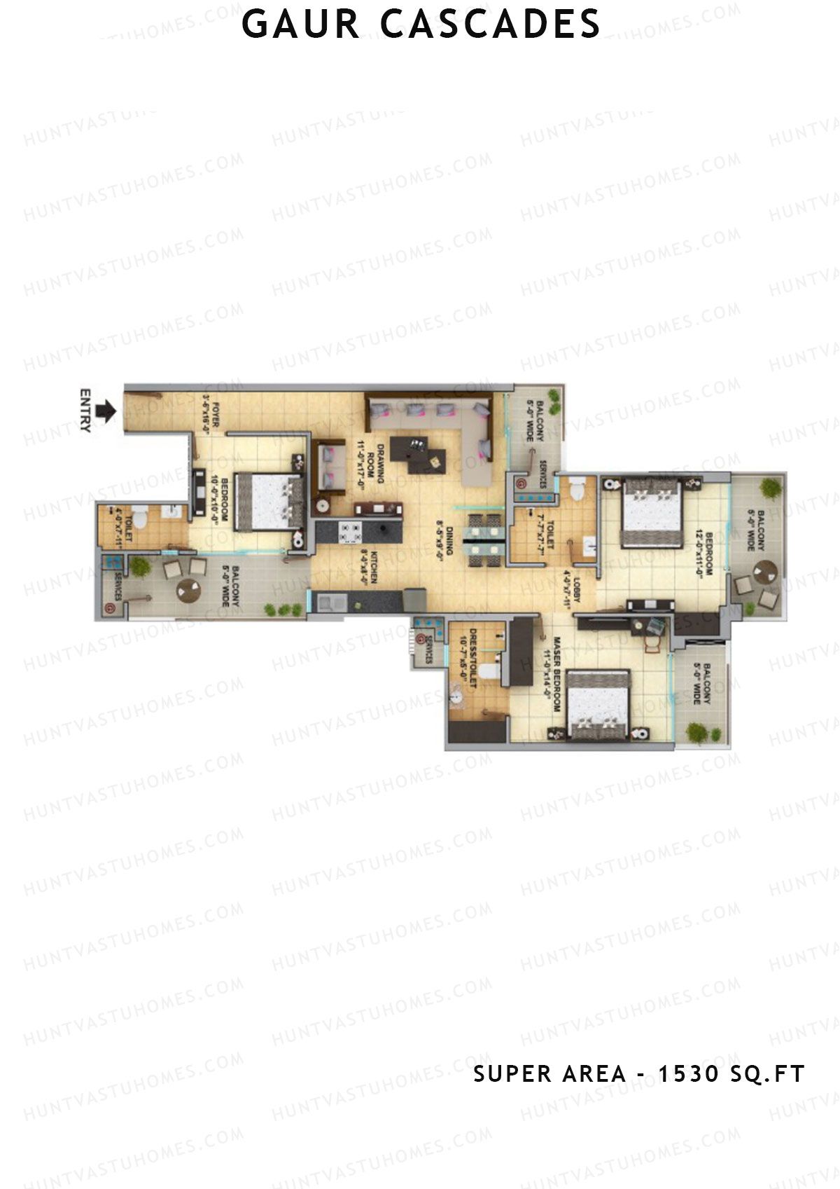 Gaur Cascades Tower E Unit 37 (Type S-IIIB) Floor Plan