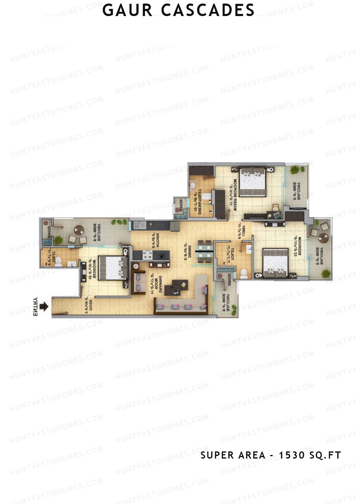 Gaur Cascades Tower E Unit 38 (Type S-IIIB) Floor Plan