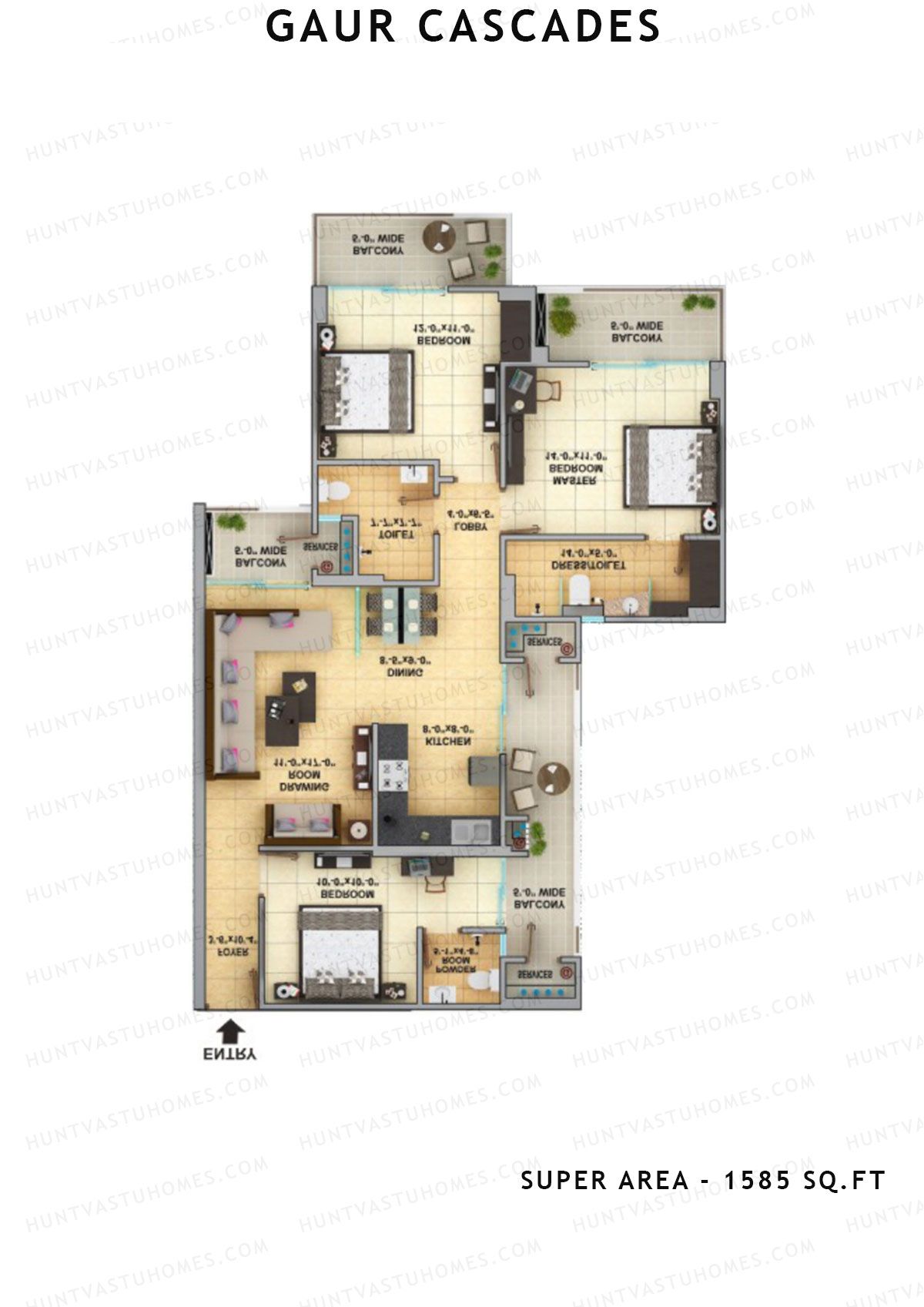 Gaur Cascades Tower G Unit 51 (Type S-II) Floor Plan