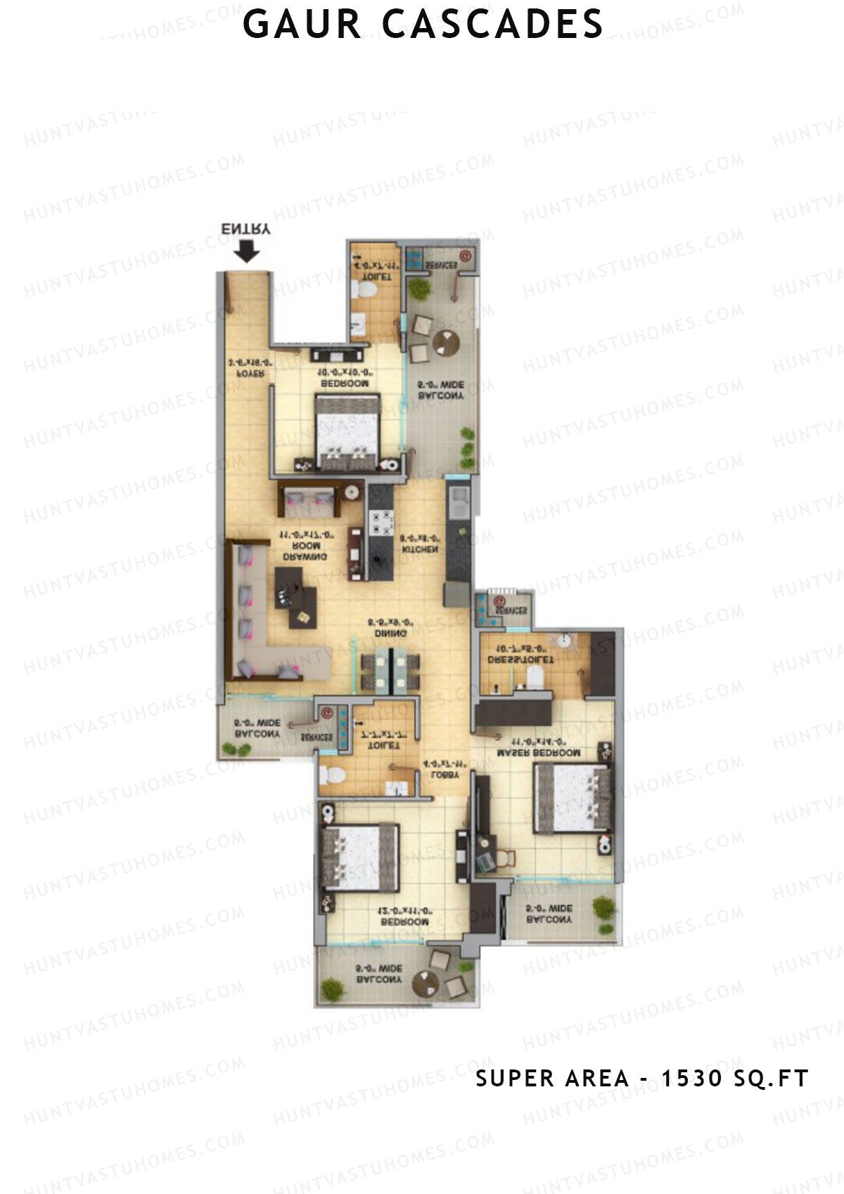 Gaur Cascades Tower G Unit 54 (Type S-IIIB) Floor Plan