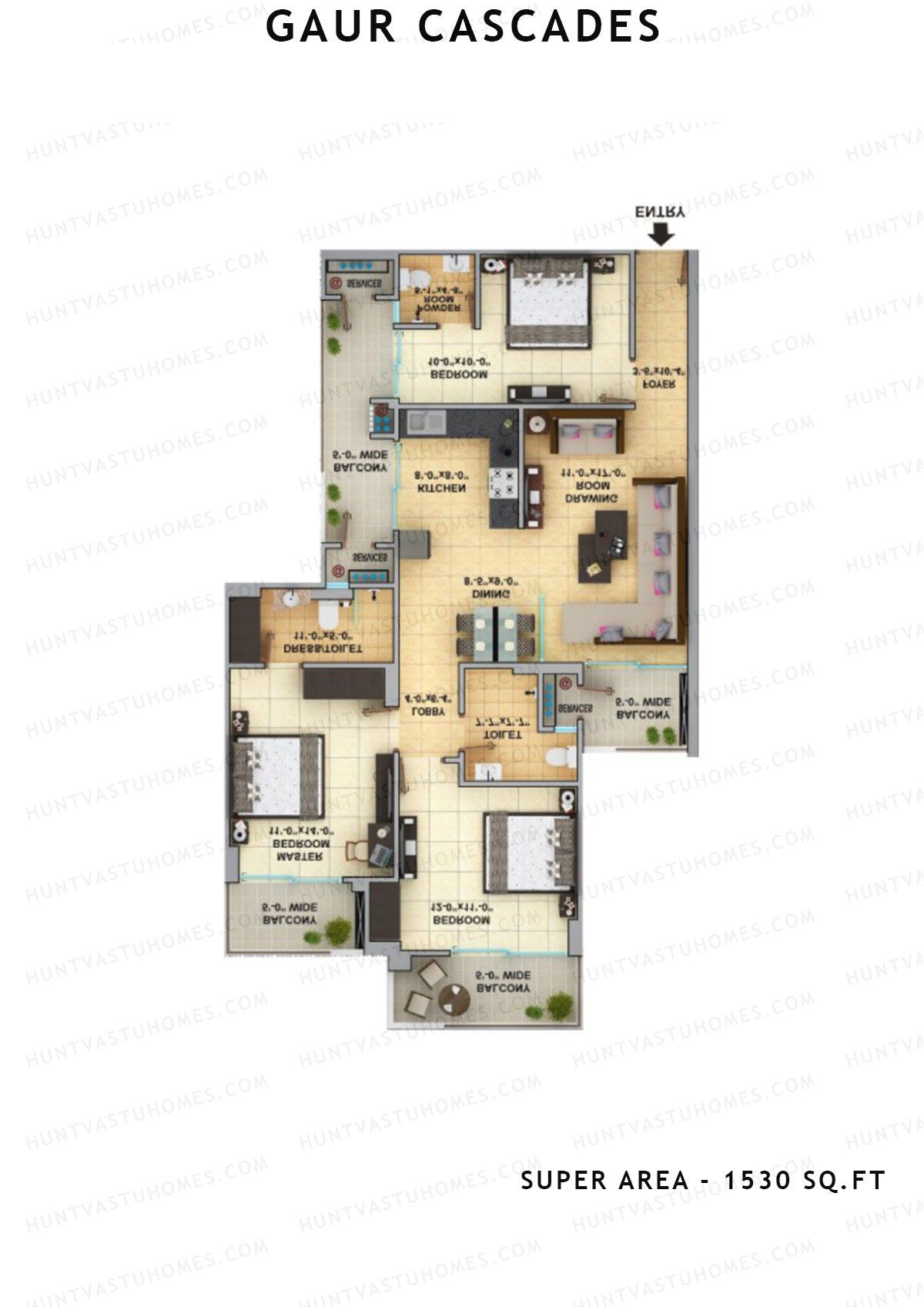 Gaur Cascades Tower G Unit 55 (Type S-IIIA) Floor Plan