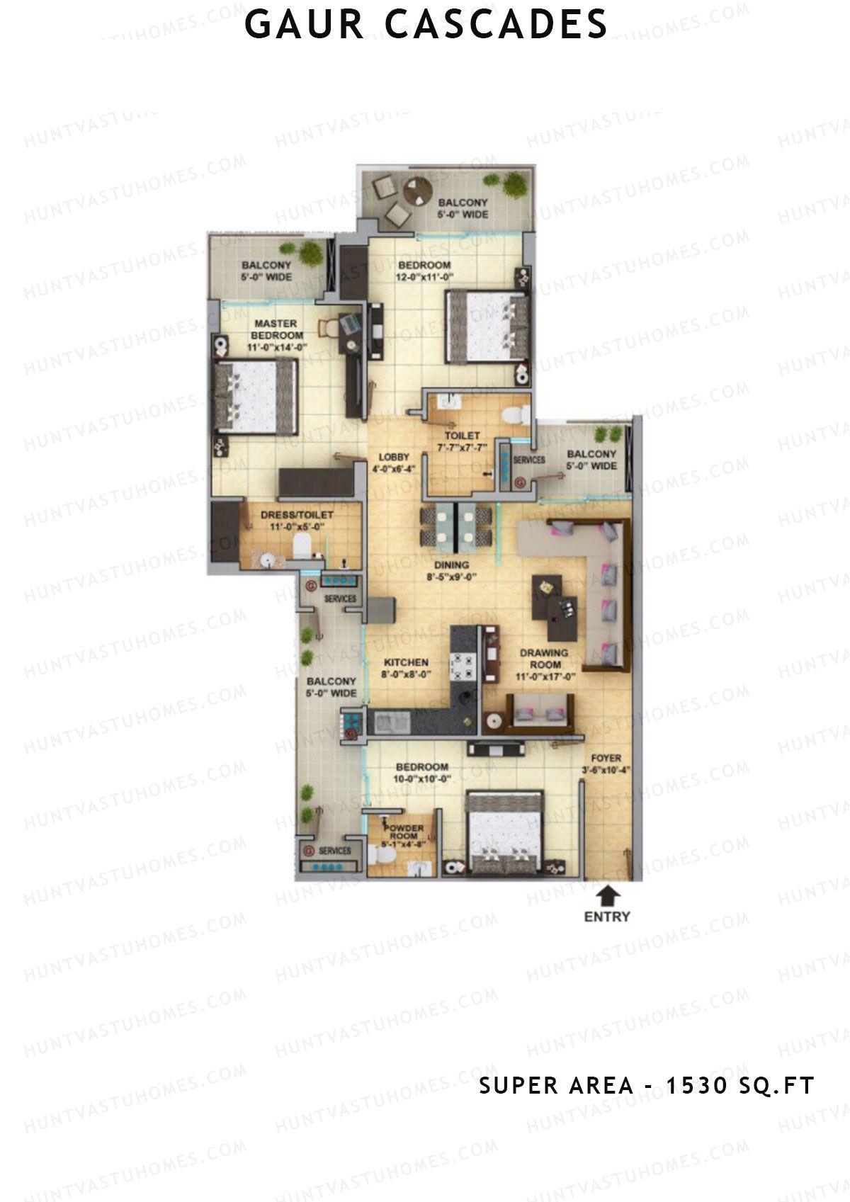 Gaur Cascades Tower G Unit 56 (Type S-IIIA) Floor Plan