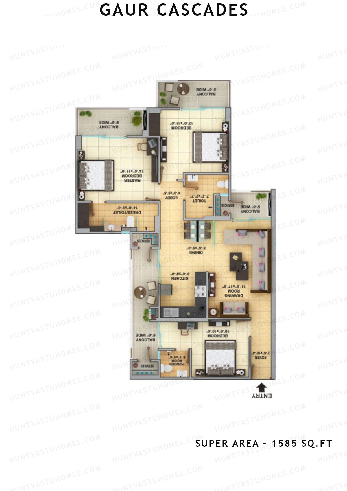 Gaur Cascades Tower H Unit 64 (Type S-II) Floor Plan