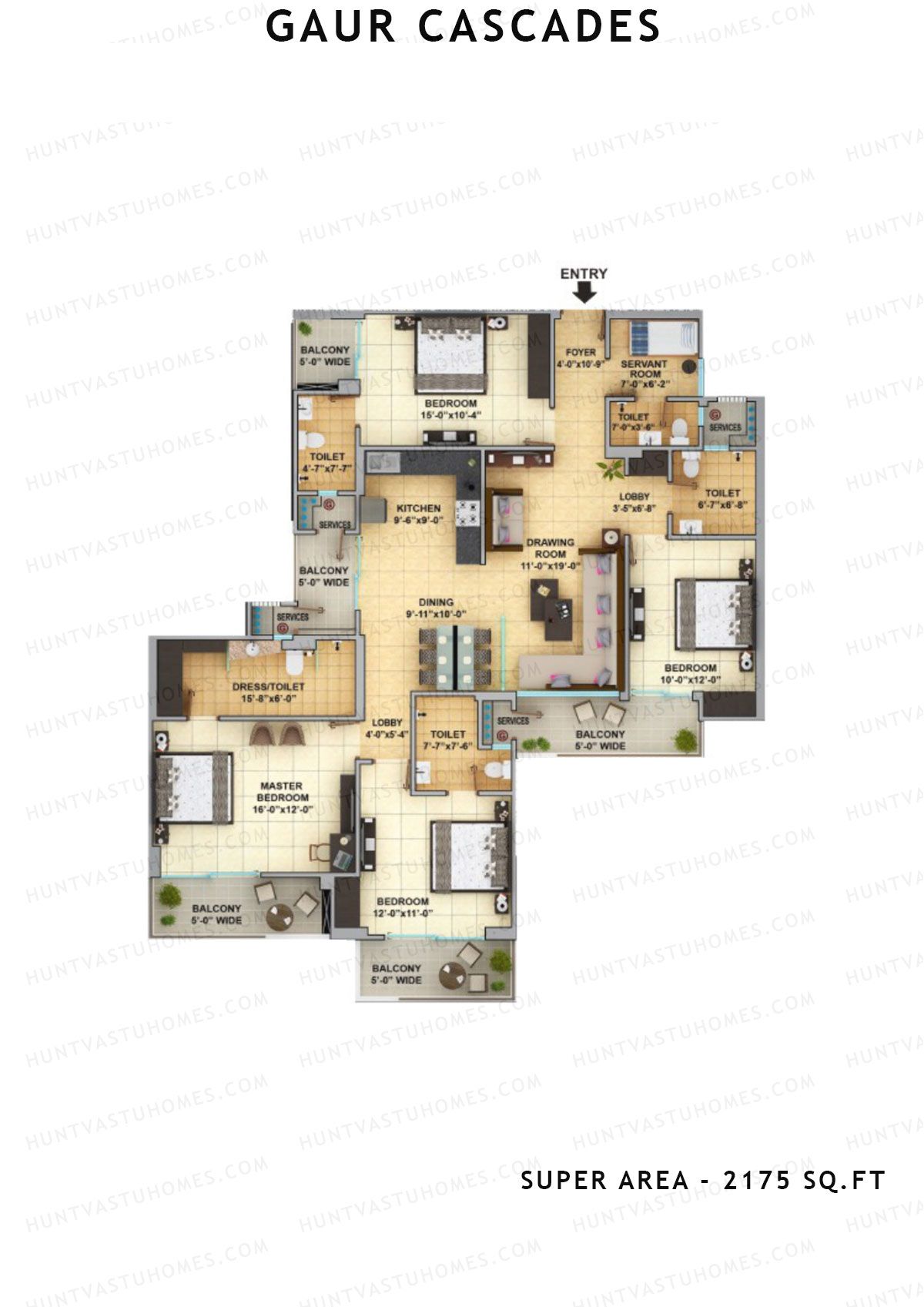 Gaur Cascades Tower A Unit 2 (Type K-I) Floor Plan