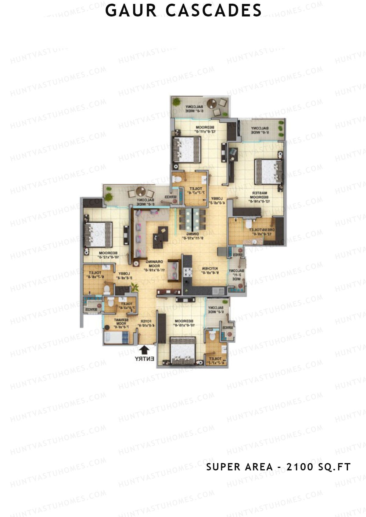 Gaur Cascades Tower A Unit 4 (Type K-IIB) Floor Plan