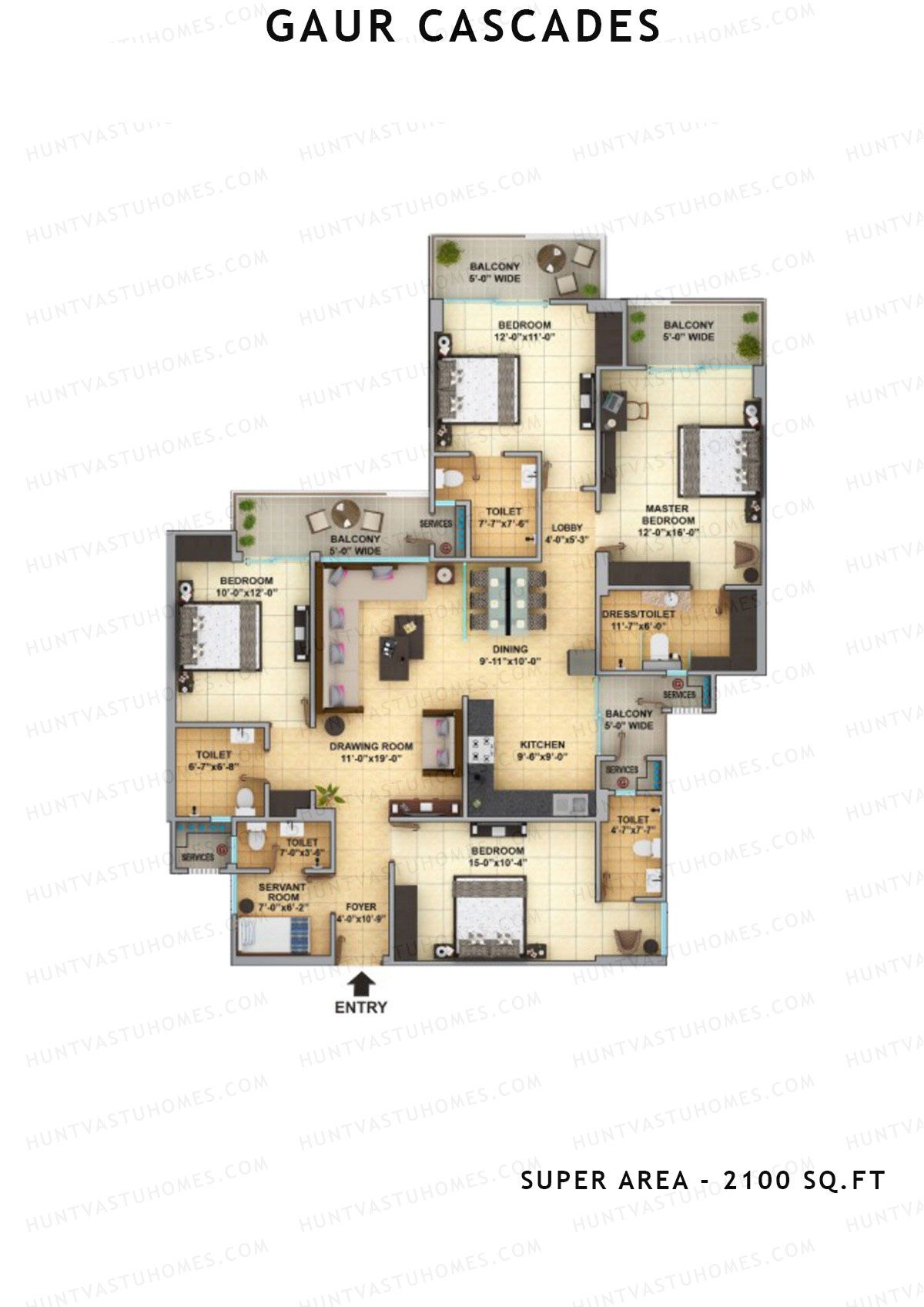 Gaur Cascades Tower A Unit 6 (Type K-IIA) Floor Plan