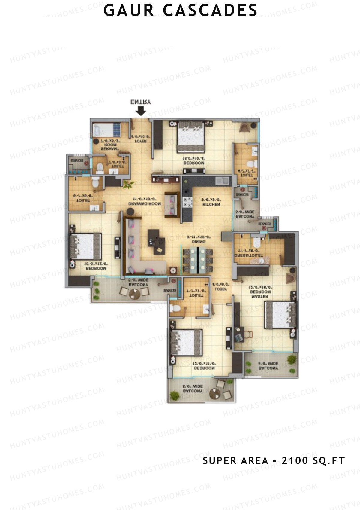 Gaur Cascades Tower A Unit 7 (Type K-IIA) Floor Plan