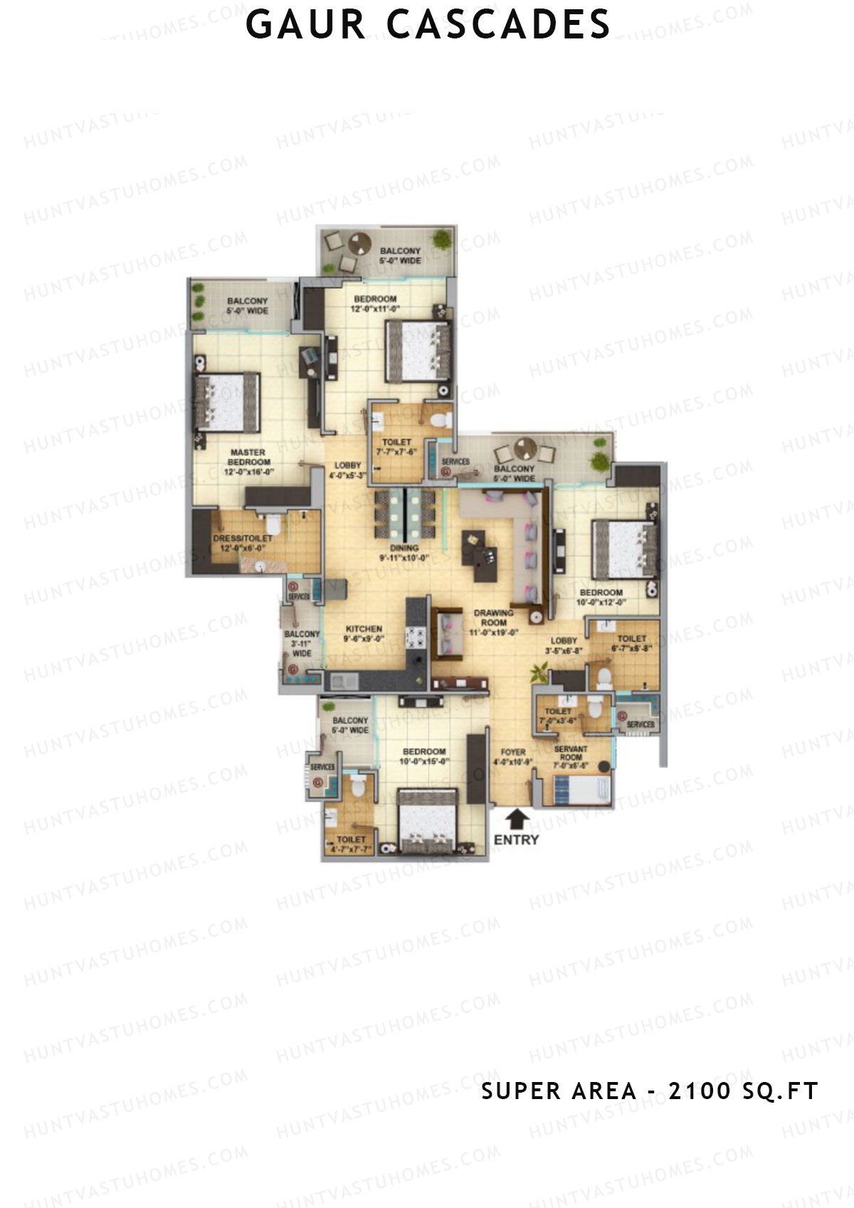 Gaur Cascades Tower B Unit 14 (Type K-IIB) Floor Plan