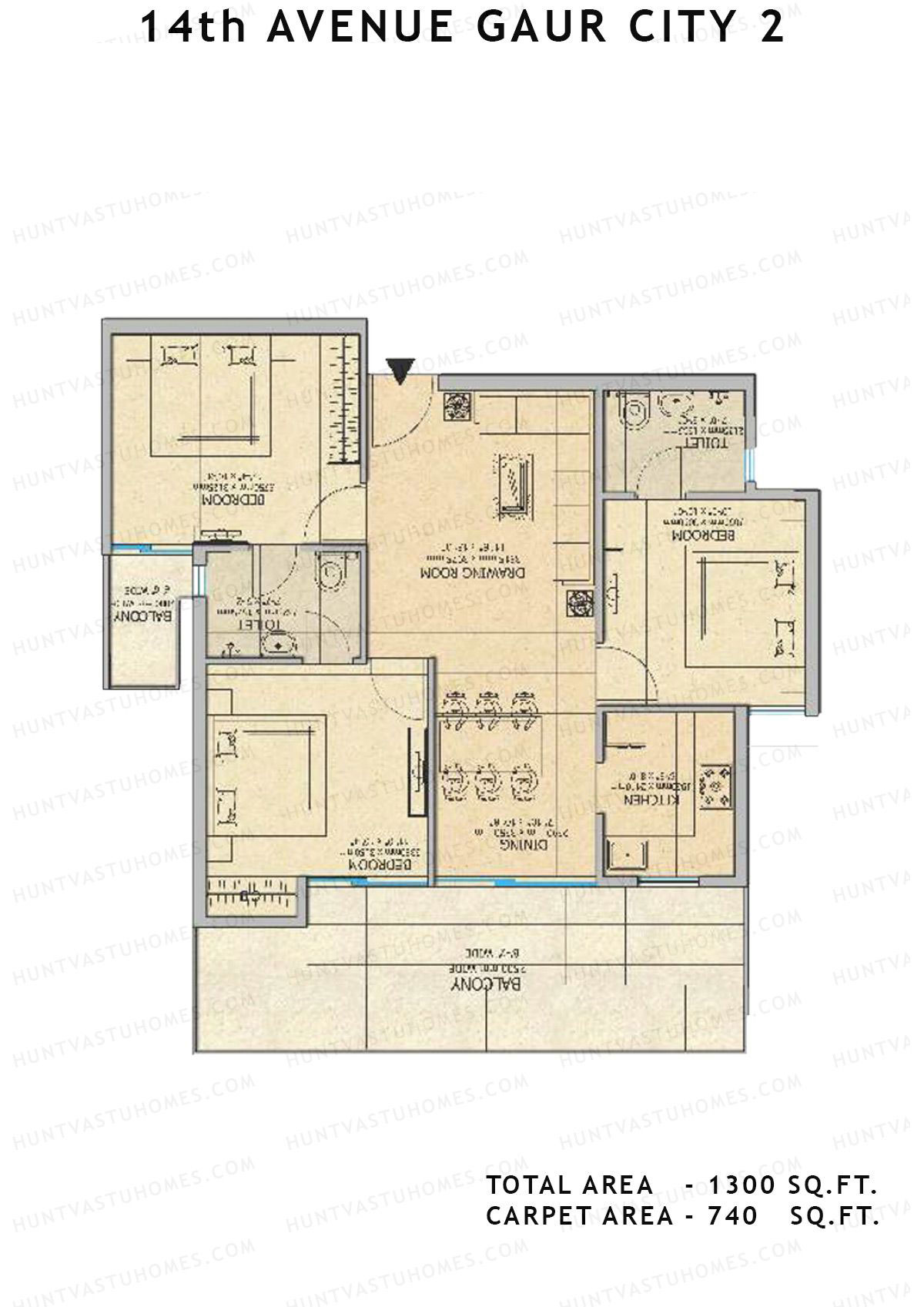Gaur City 2 14Th Avenue BLOCK B Unit 11, 14 Floor Plan