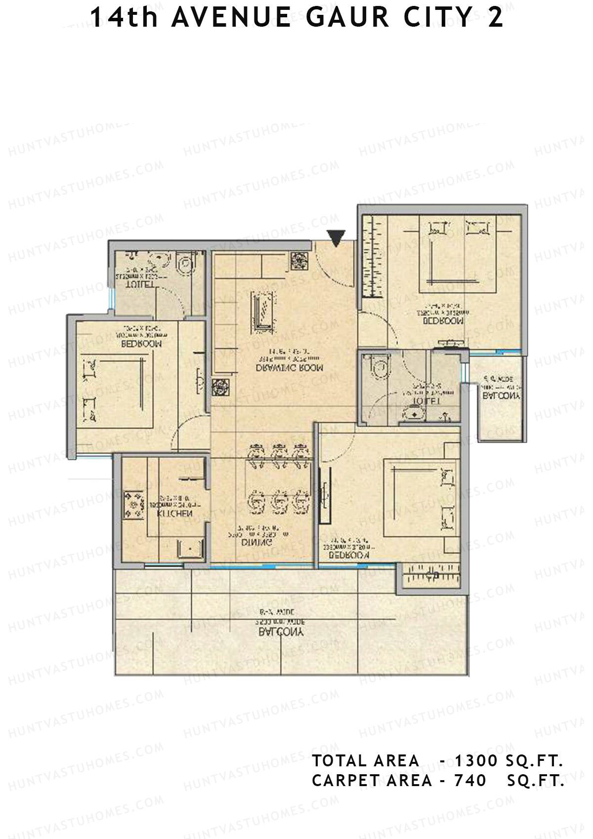 Gaur City 2 14Th Avenue BLOCK B Unit 12, 15 Floor Plan