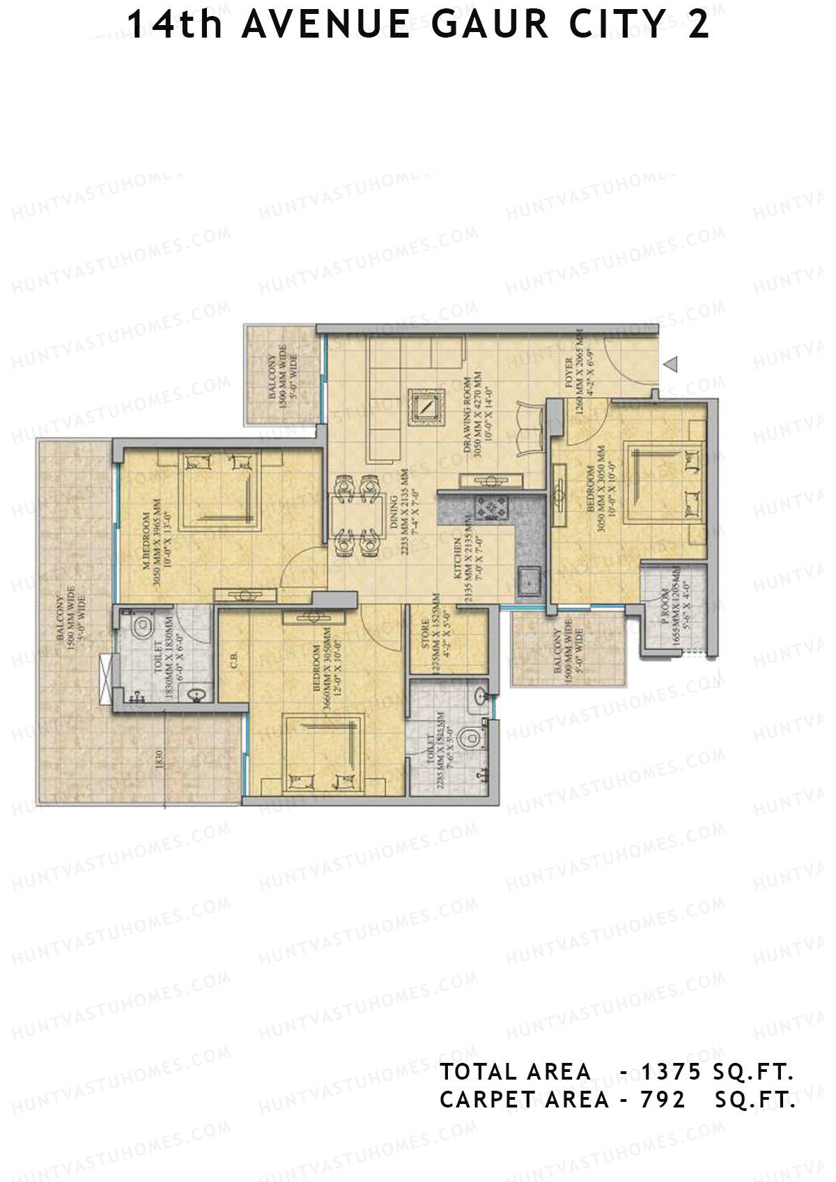 Gaur City 2 14Th Avenue BLOCK I Unit 68, 69 Floor Plan