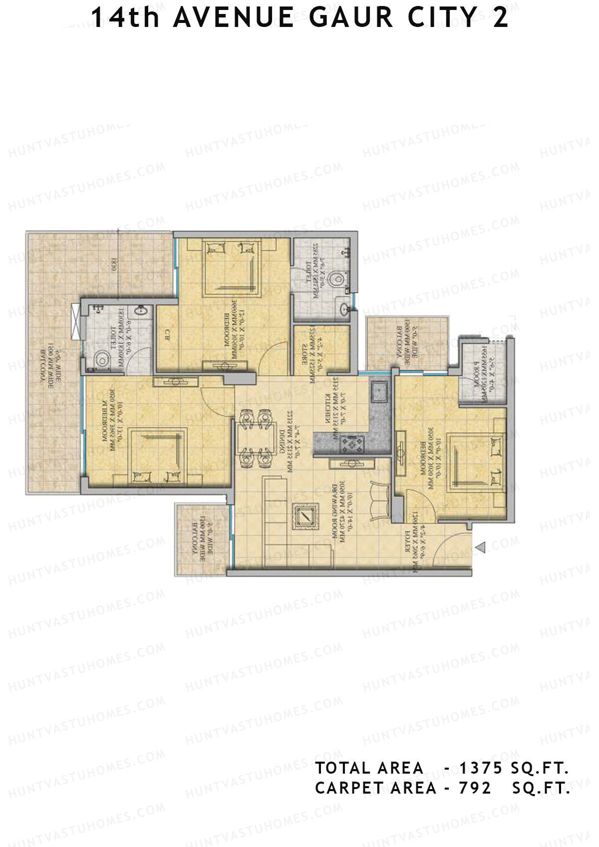 Gaur City 2 14Th Avenue BLOCK I Unit 70, 71 Floor Plan