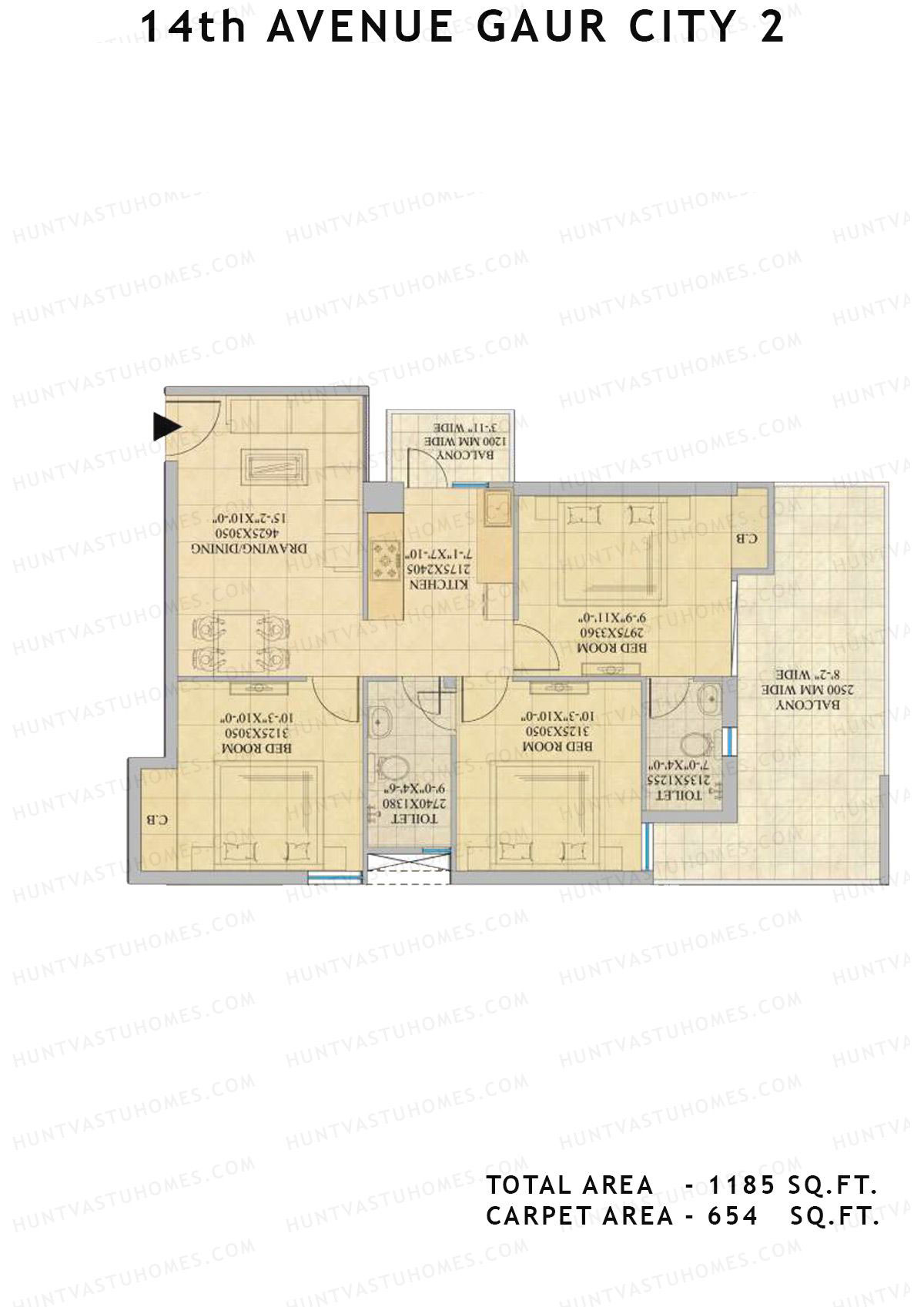 Gaur City 2 14Th Avenue BLOCK O Unit 118, 120, 122 Floor Plan
