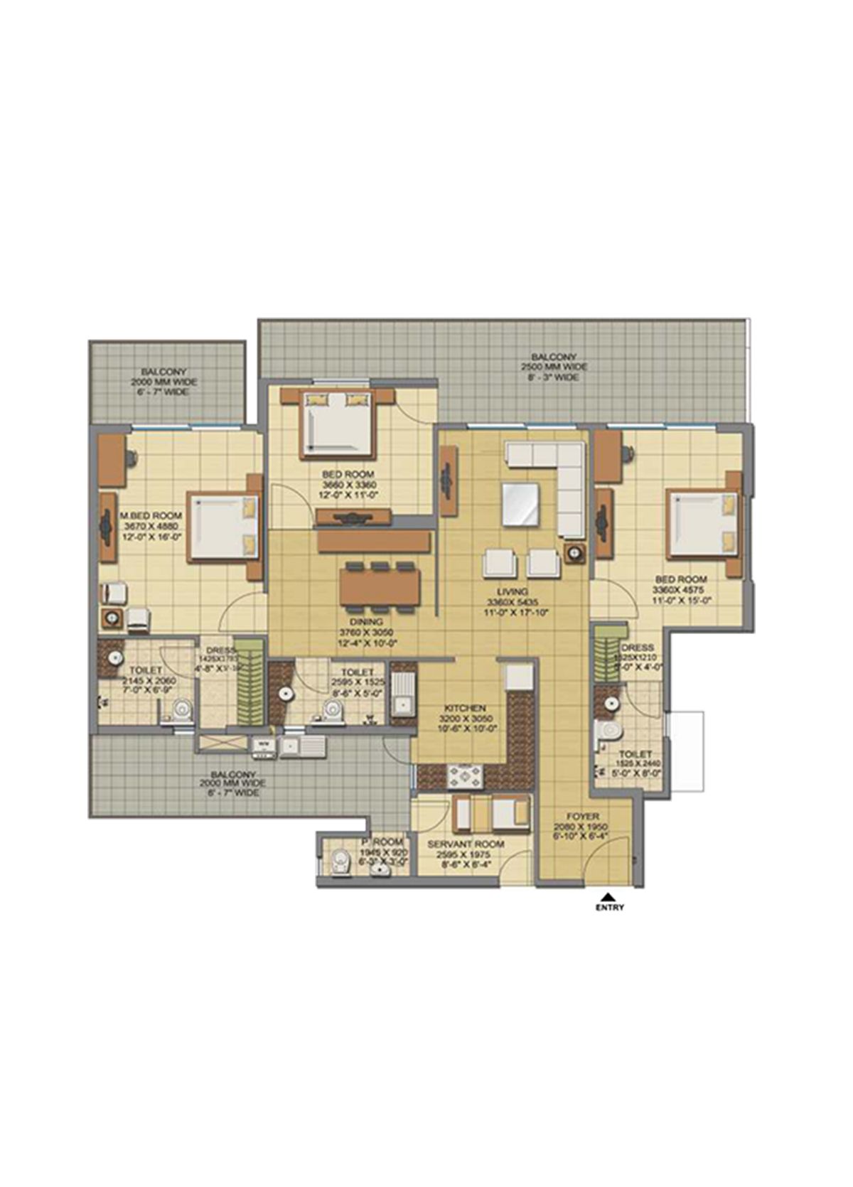 Gaur Sports Wood Tower B Unit 5, Type S1 Floor Plan