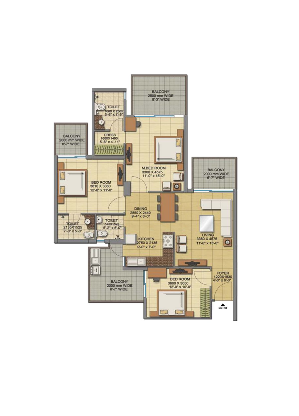 Gaur Sports Wood Tower D Unit 14, Type S4 Floor Plan