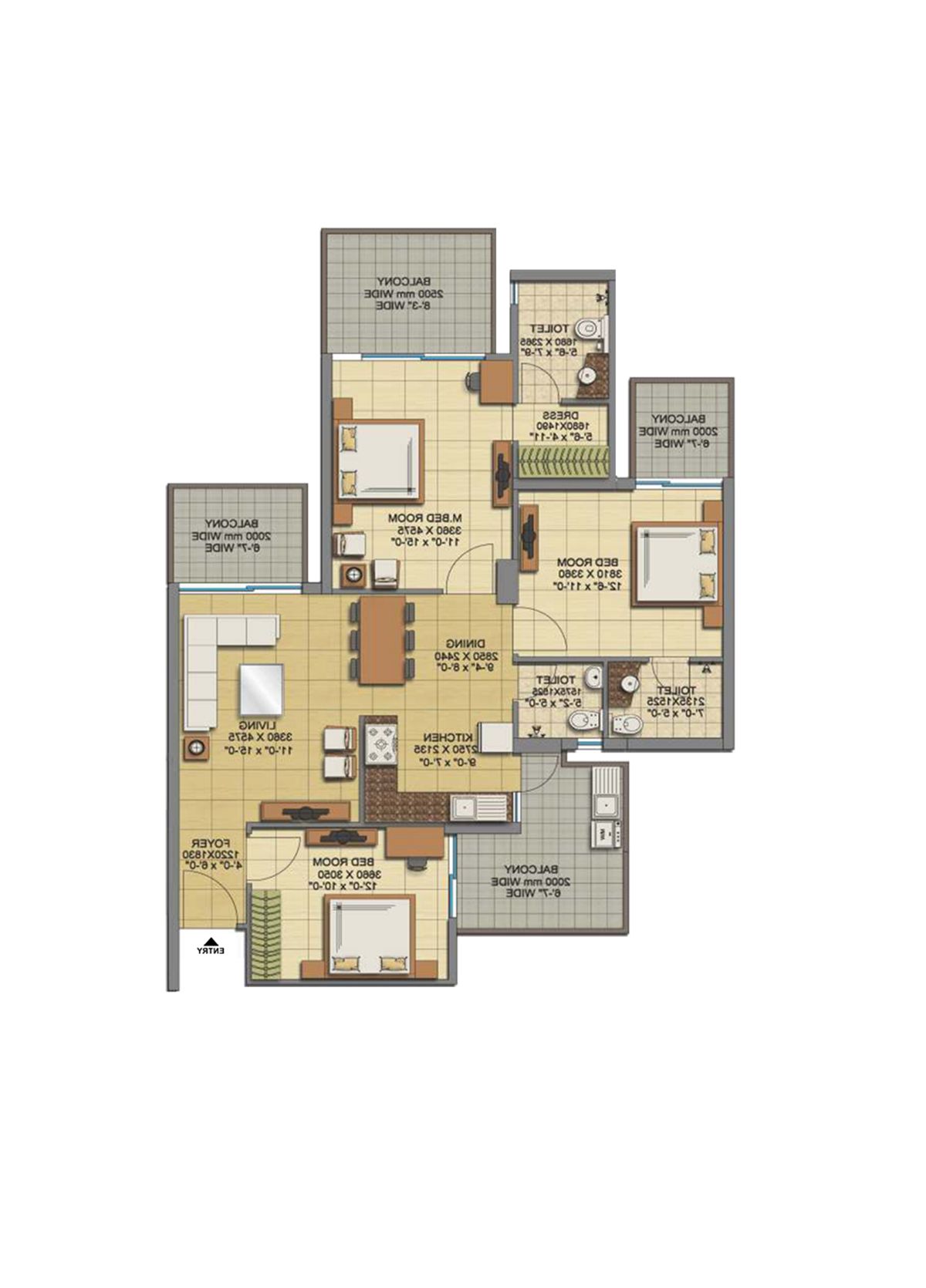 Gaur Sports Wood Tower E Unit 19, Type S4 Floor Plan