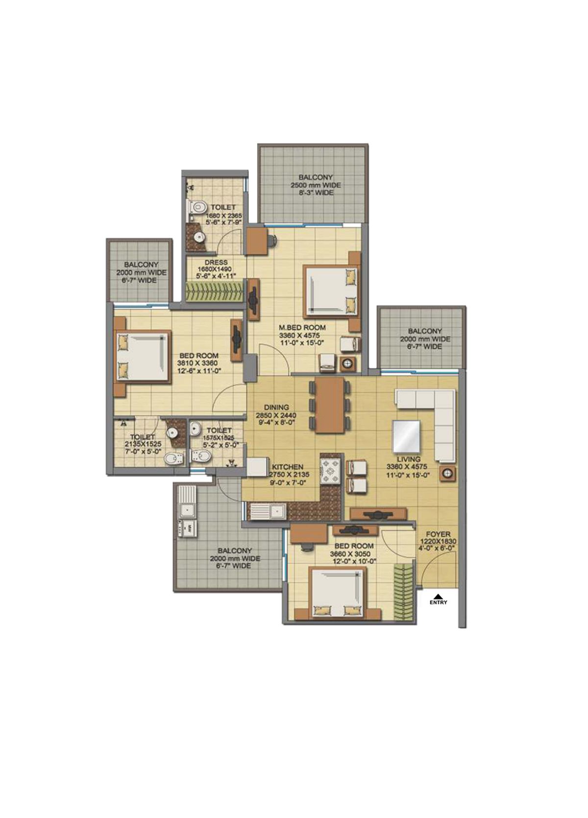 Gaur Sports Wood Tower F Unit 22, Type S4 Floor Plan