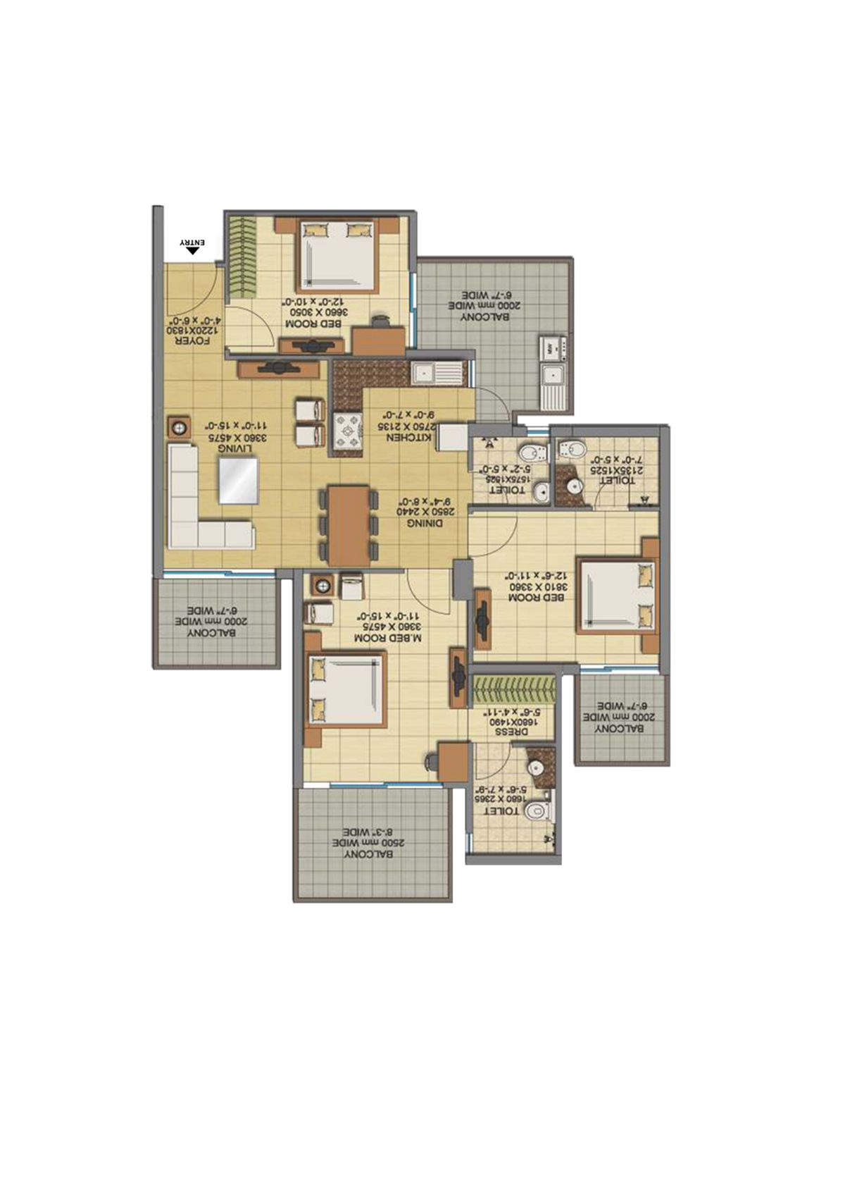 Gaur Sports Wood Tower F Unit 24, Type S4 Floor Plan